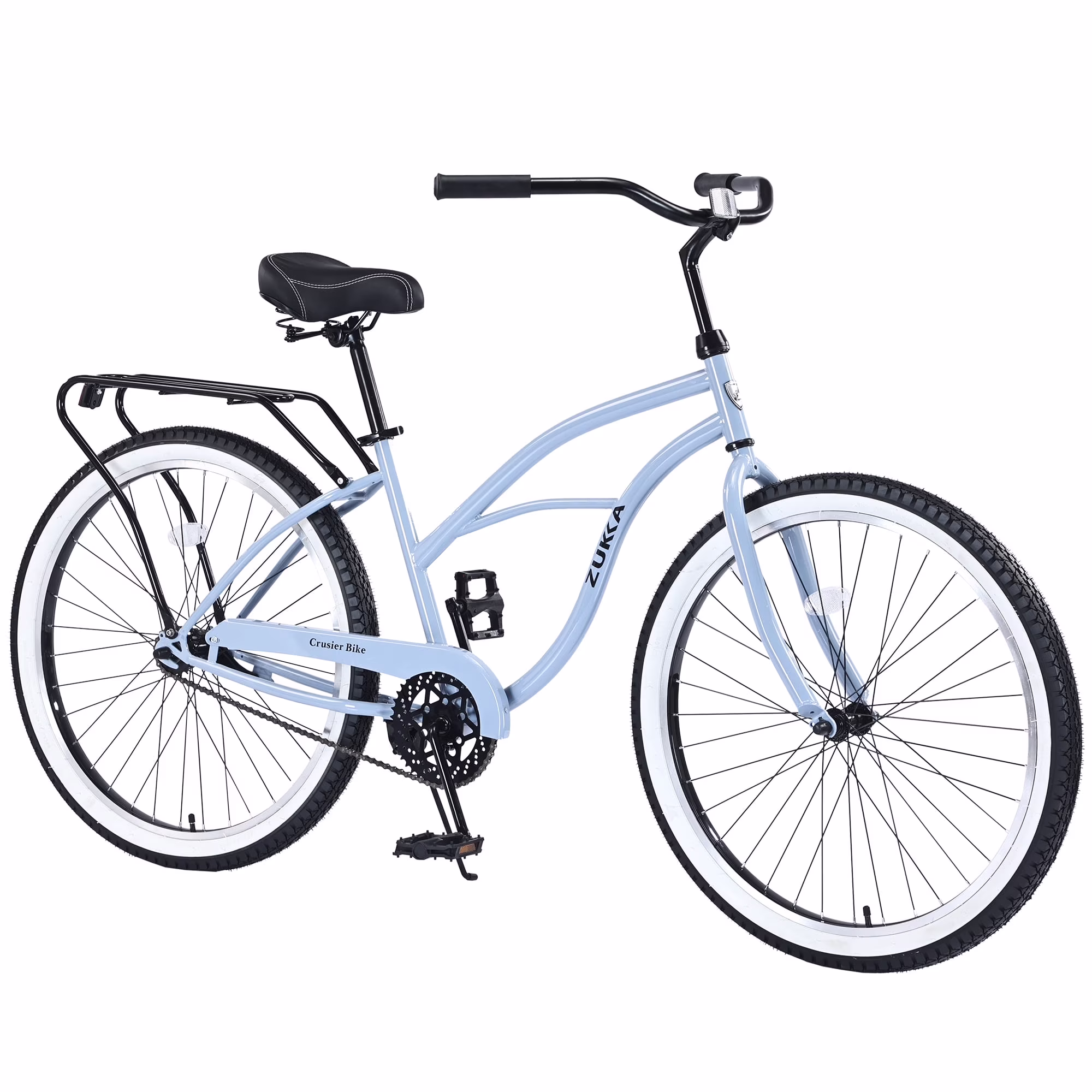 26 Inch Beach Cruiser Bike, Single Speed Bicycle with Steel Frame, Wide Wheels and Rear Coaster Brakes, Comfortable City Commuter Bike for Adult Men, Blue(Blue)