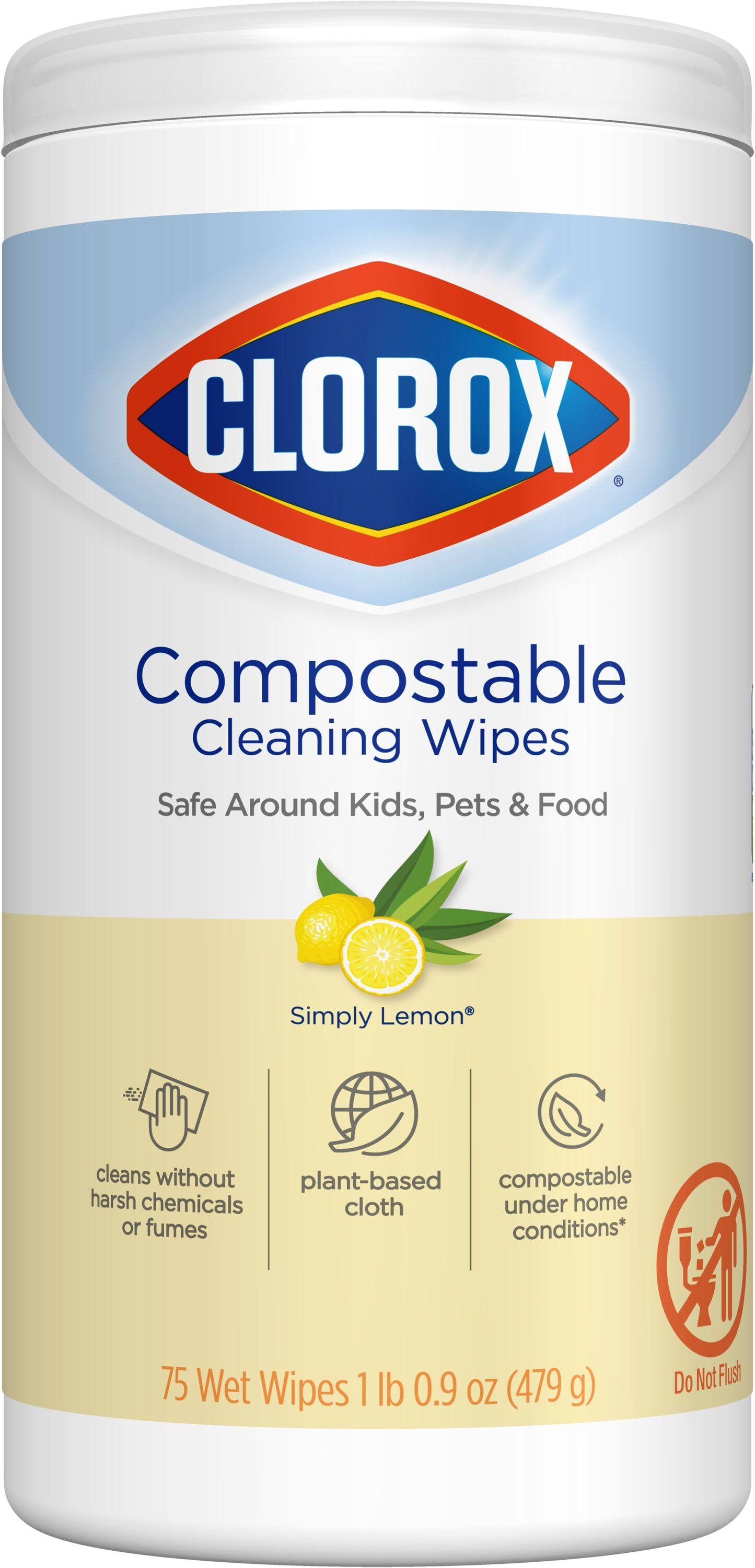 Clorox Cleaning Wipes, Simply Lemon, Compostable - 75 wet wipes