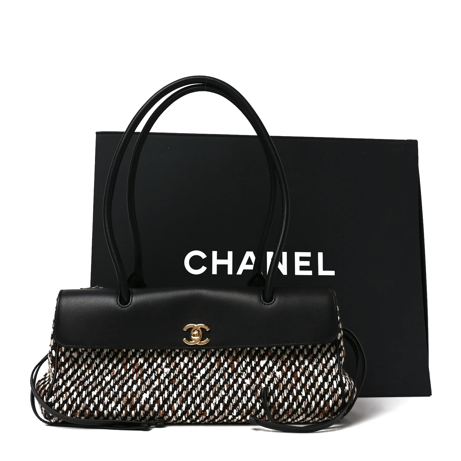 Tweed Calfskin Urban Essentials Small Shopping Bag Black Multicolor