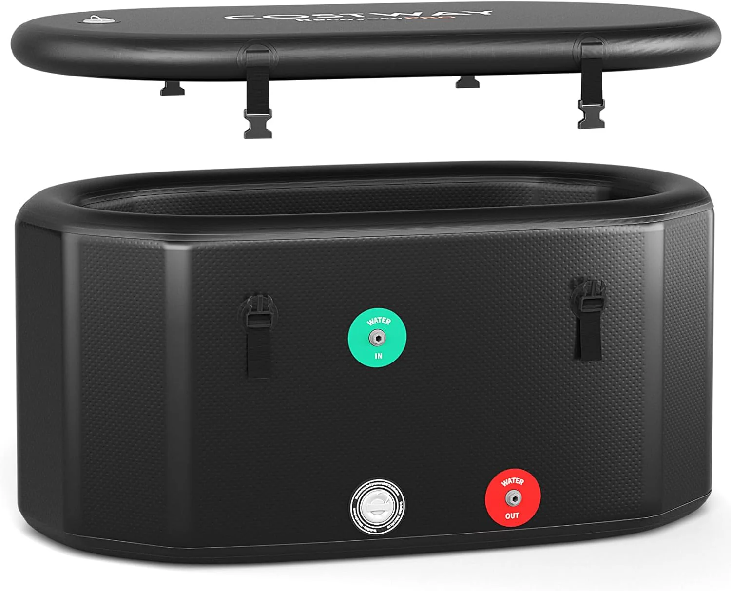 129 Gallon Oval Portable Ice Bath  Inflatable Cold Plunge Tub with Lid, Pump, Backpack, Chiller Compatible (Black)