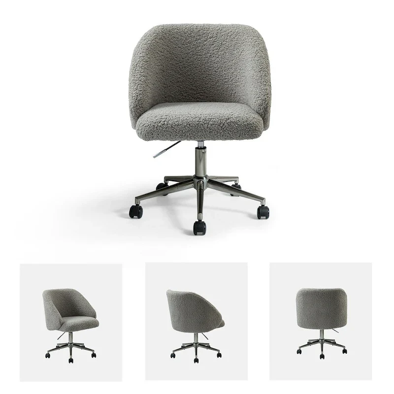 Boucle Swivel Office Chair with Rolling Wheels
