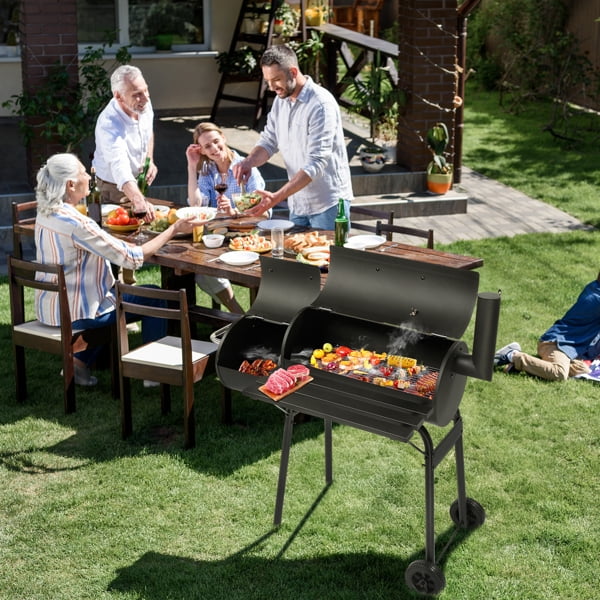 Barrel Charcoal Grill with Offset Smoker, Heavy-Duty Metal, Large Cooking Area, Mobile with Wheels for Backyard/Patio Gatherings - Image 10