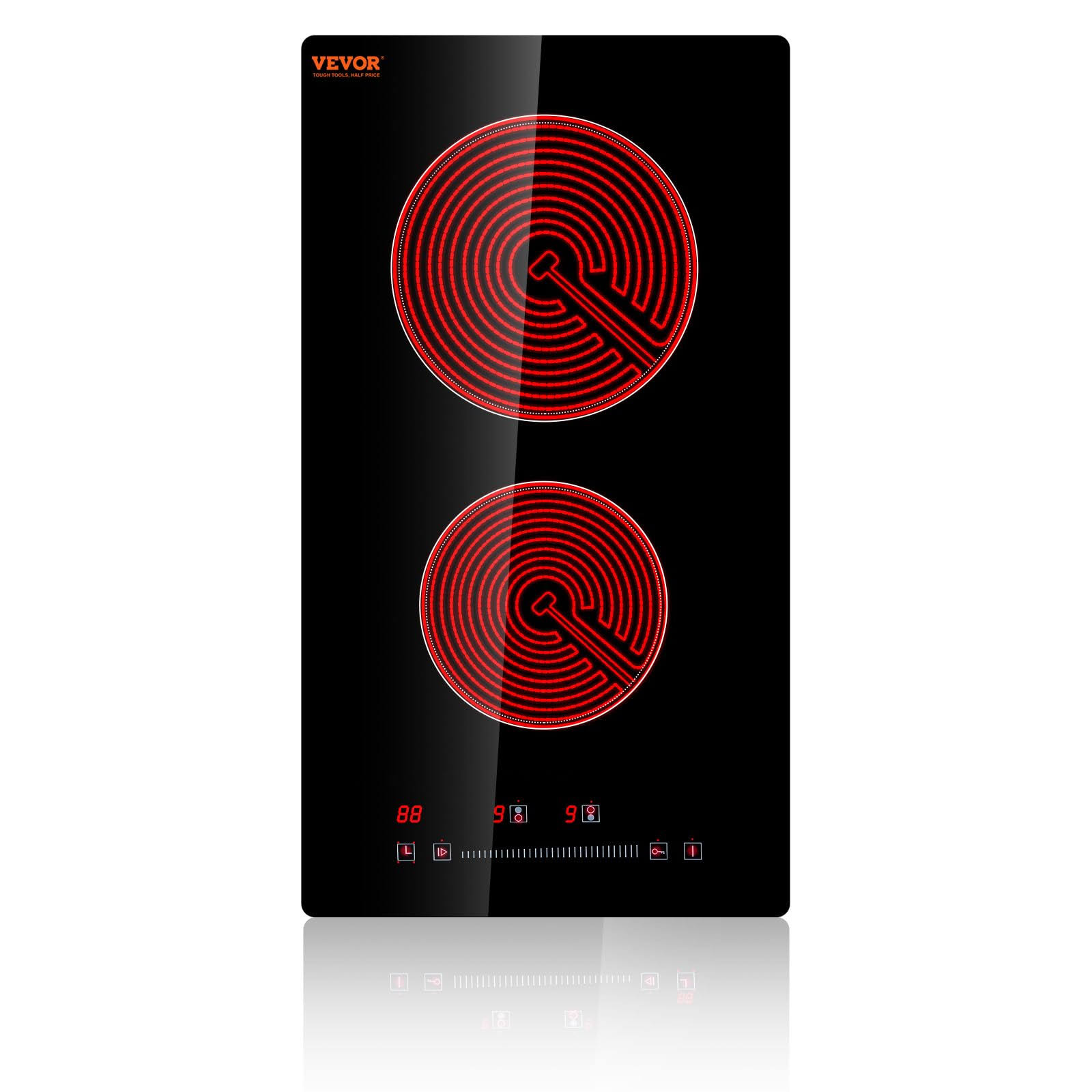 VEVOR 20 x 11.6 in. Built in Electric Stove Top with 2 Burners 240V Glass Radiant Cooktop with Sensor Touch Control