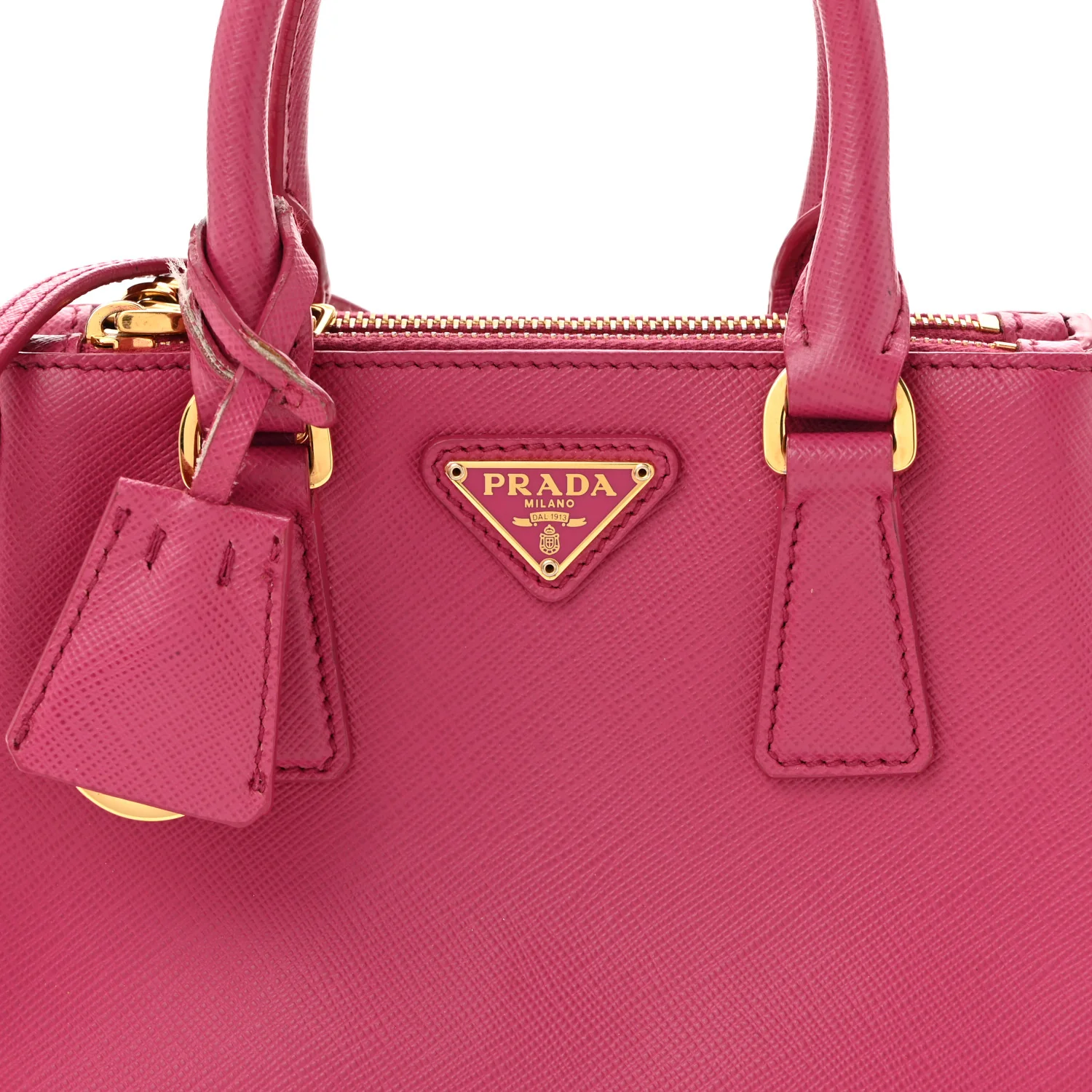 Saffiano Lux Micro Galleria Double Zip Tote Fuxia