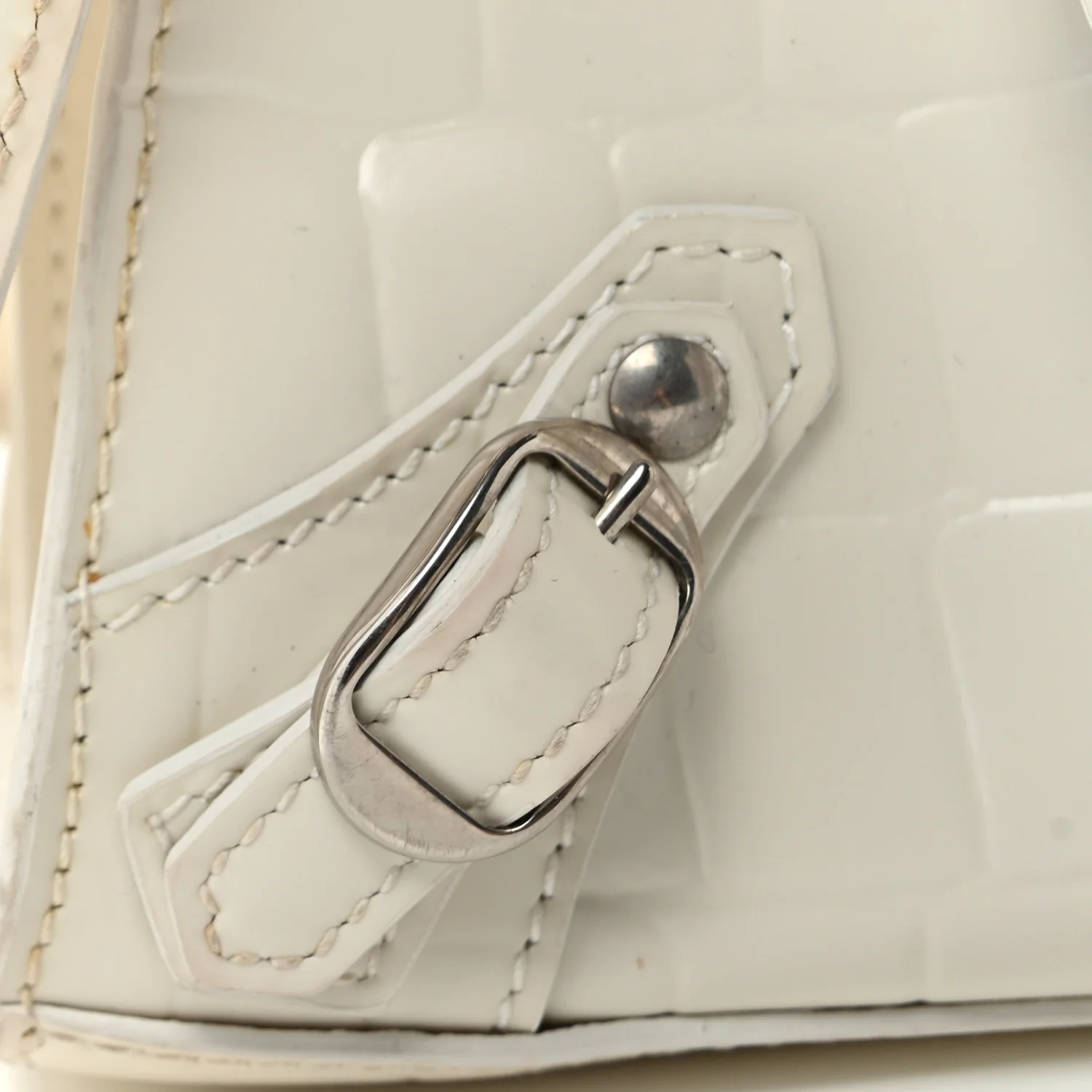 Semi Shiny Calfskin Crocodile Embossed Neo Classic Silver Hardware Nano City Crossbody White