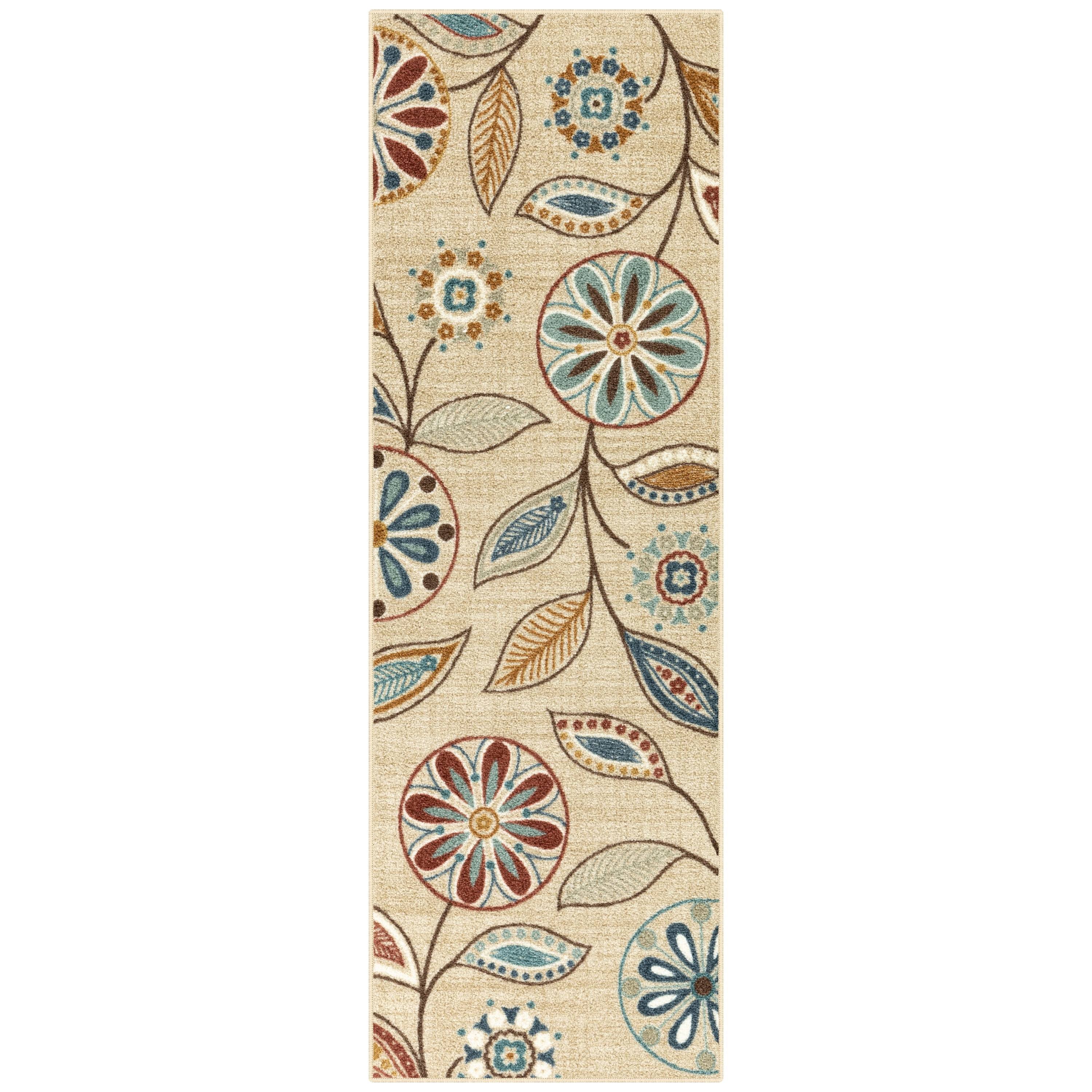 Maples Rugs Traditional Minerva Beige Multi Floral Indoor Hallway Runner Rug, 1'8