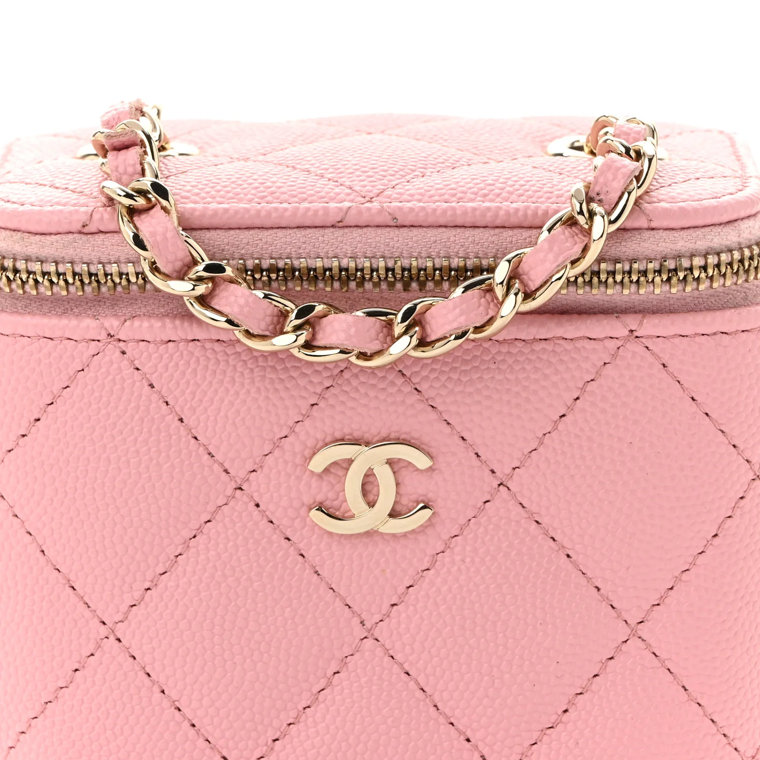 Caviar Quilted Mini Vanity Case With Chain Pink