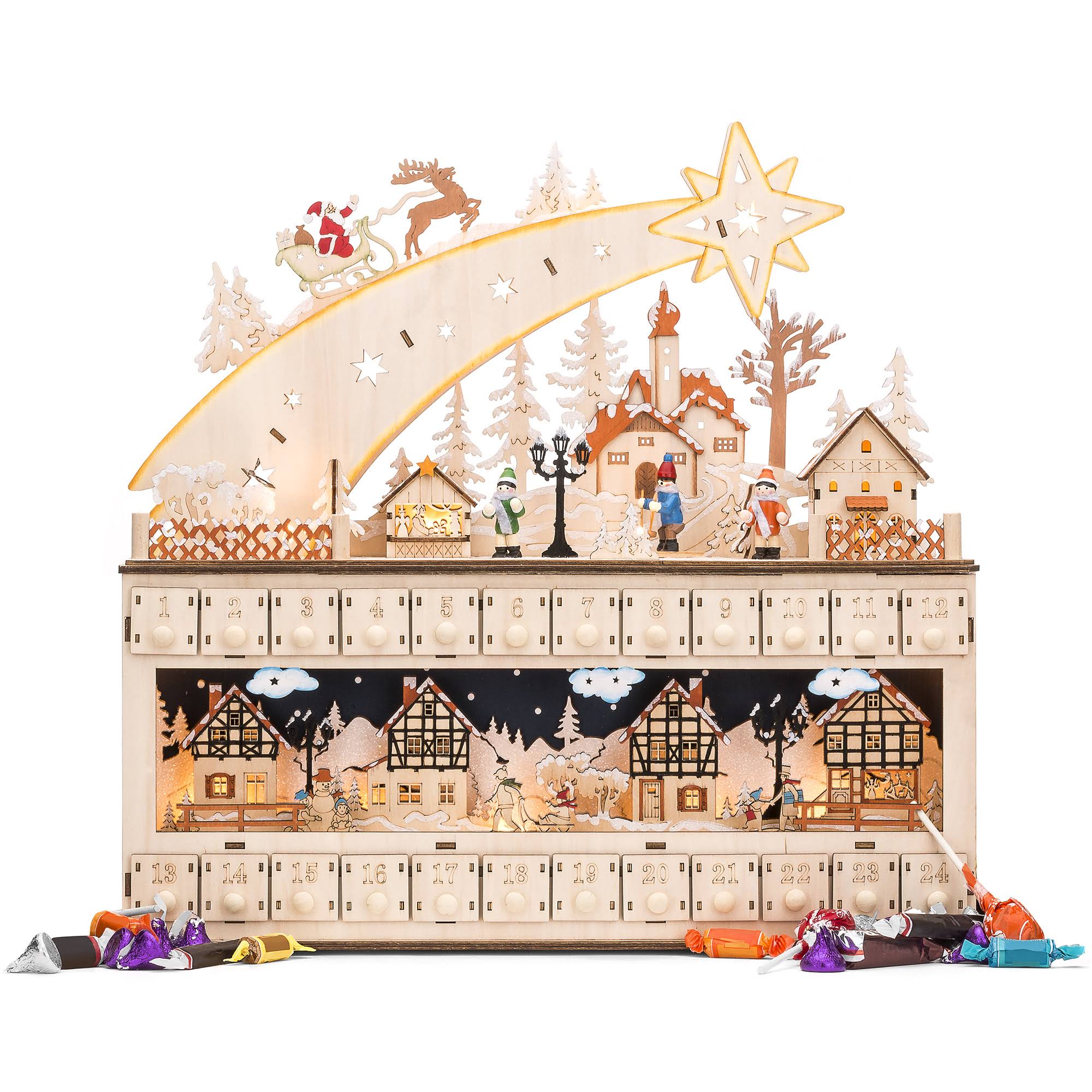 Best Choice Products Wooden Christmas Shooting Star Advent Calendar with Battery-Operated LED Light Background