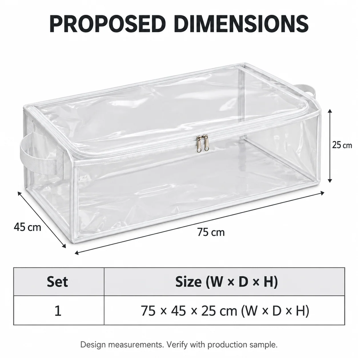 Clear White-Trim Bedding Storage Bag, Long