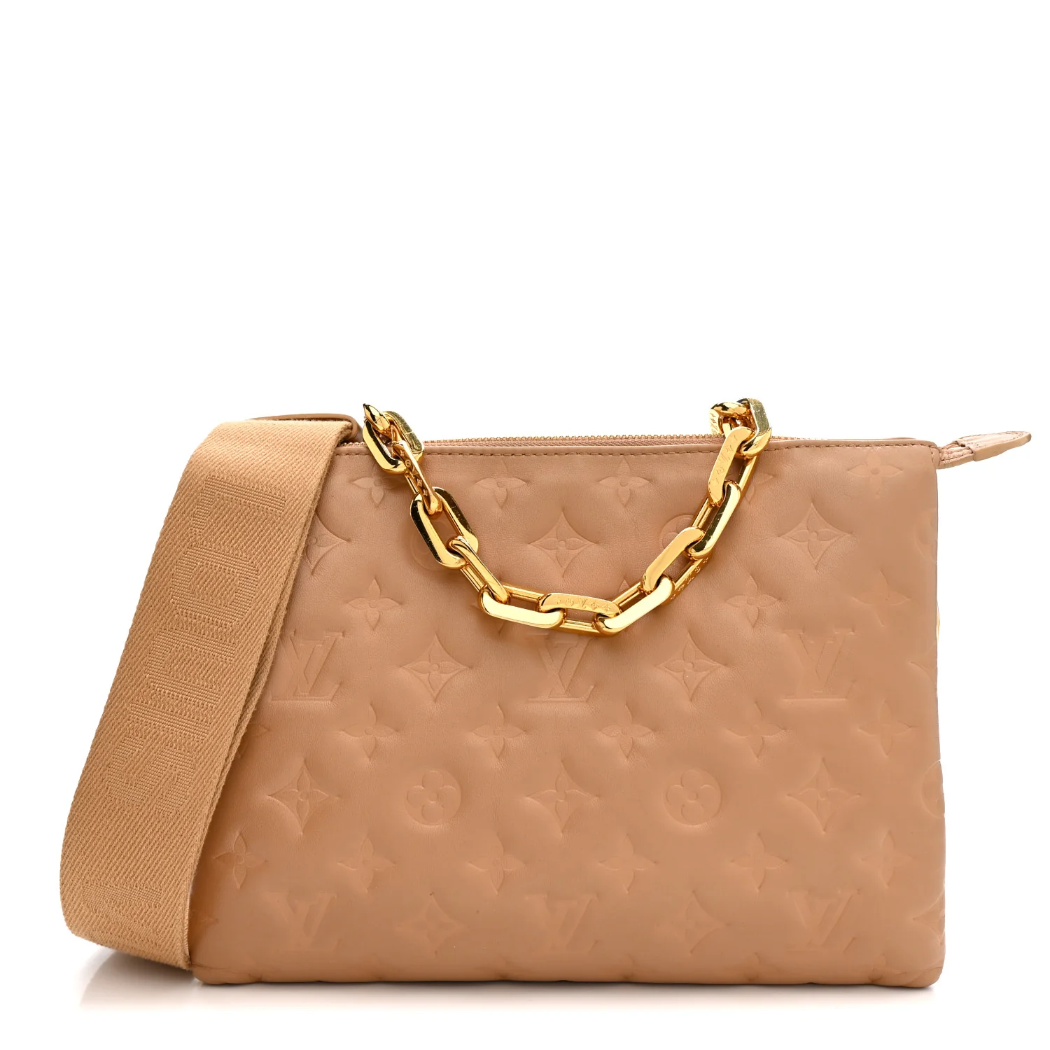Lambskin Embossed Monogram Coussin PM Camel