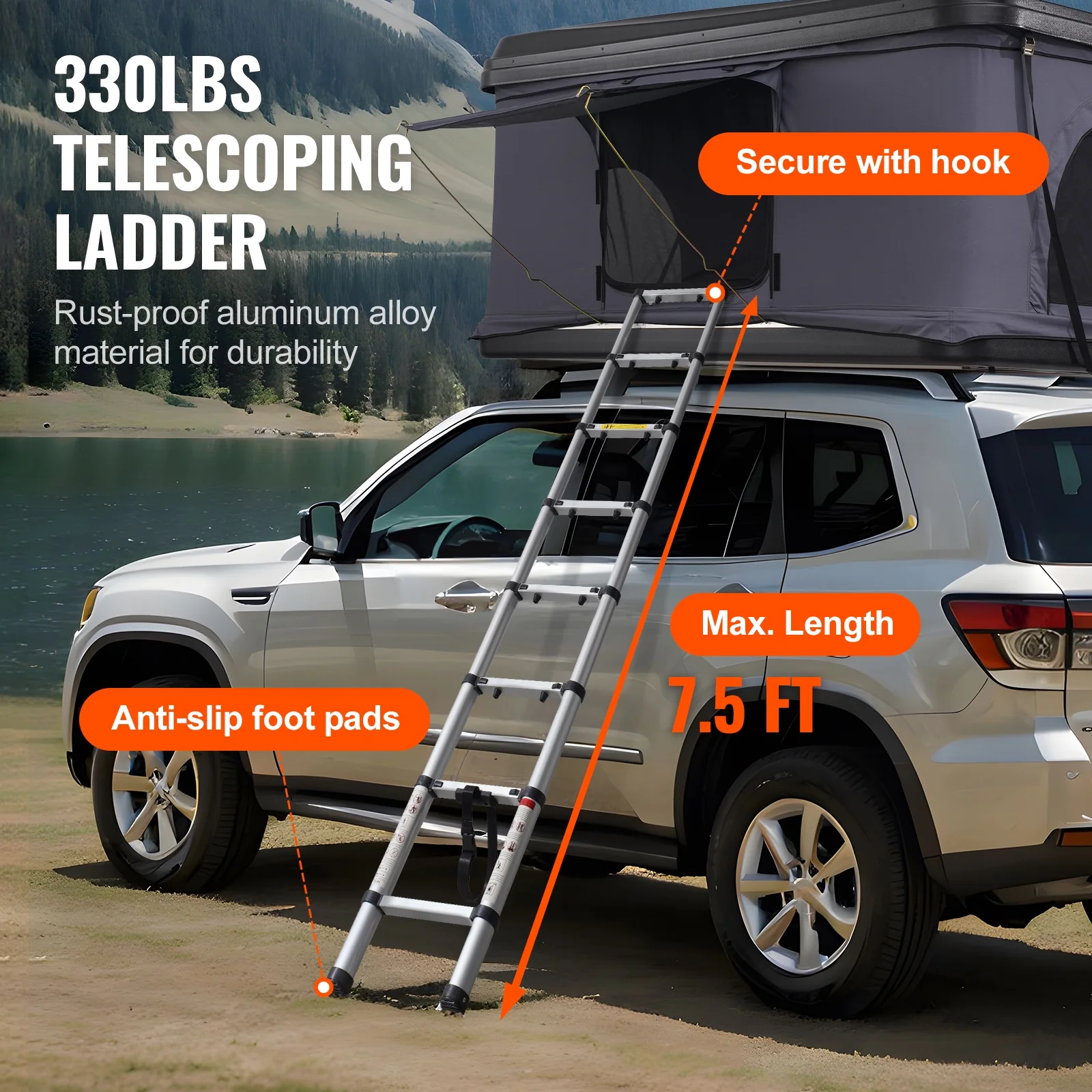Hard Shell Rooftop Tent, Naturnest Model for 2-3 People, Includes Thick Mattress and Telescopic Ladder, Waterproof and Windproof, Suitable for Jeep, SUV, Van, and Pickup Trucks - Image 2