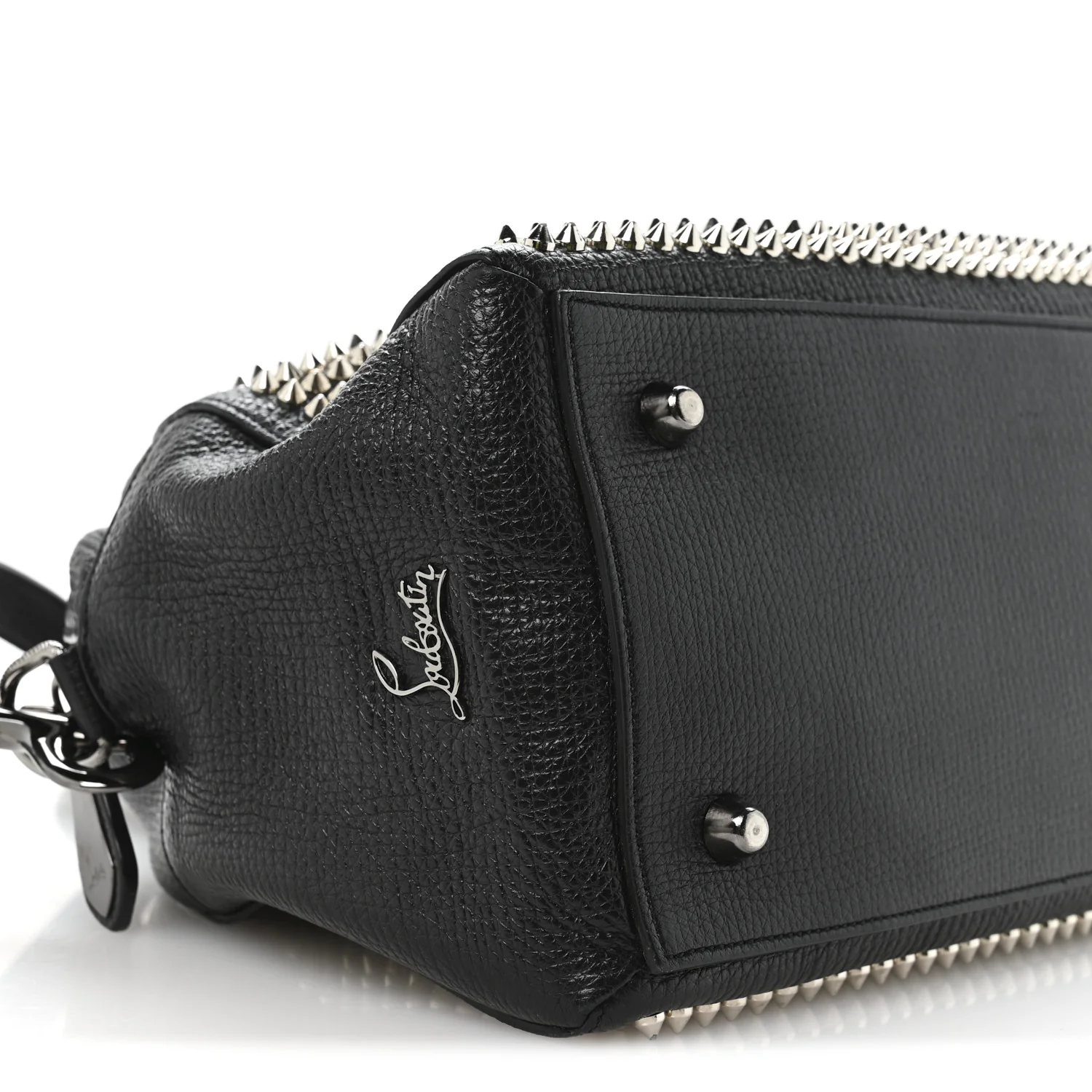 Grained Calfskin Studded Panettone Bowling Bag Black