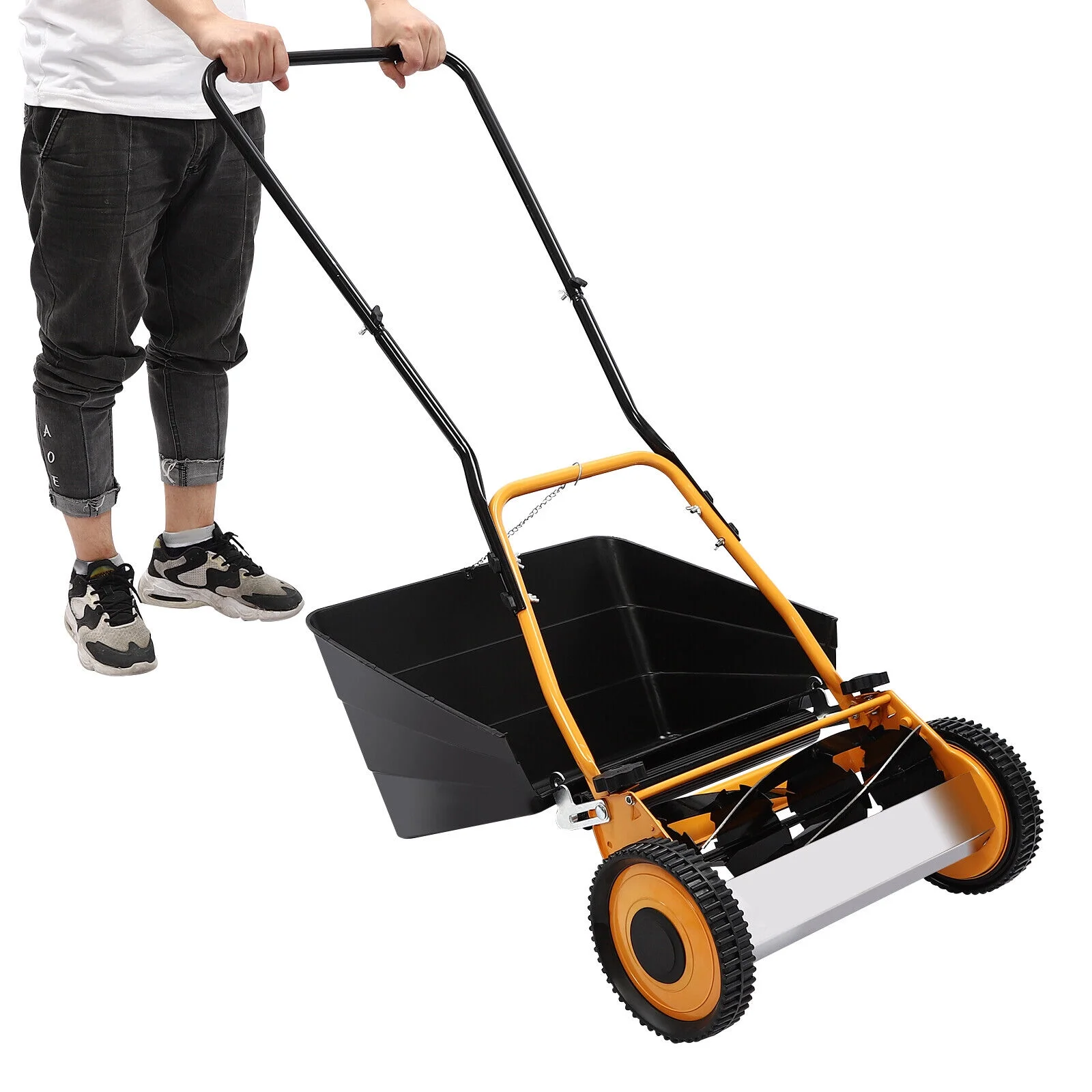 Modern 16" Lawnmower, Manual Wheeled Lawn Mower, Hand Push Lawn Mower 2-in-1 Function With 2 Wheels For Villas, Homes, Backyards - Image 5