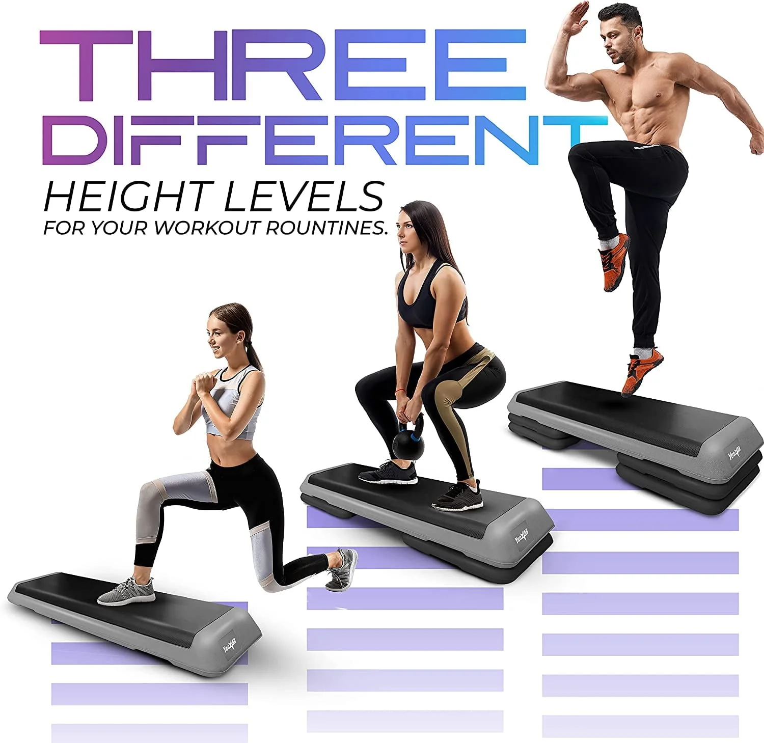 Adjustable Aerobic Step Platform, 40 in x 16 in with 4 Risers, Black and Grey - Image 7