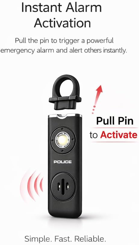 Police Personal Safety Alarm Keychain, Rechargeable Loud Emergency Alarm w/ Strobe Light, Portable Self Defense Alarm for Women, Kids, Seniors, Travel, Black