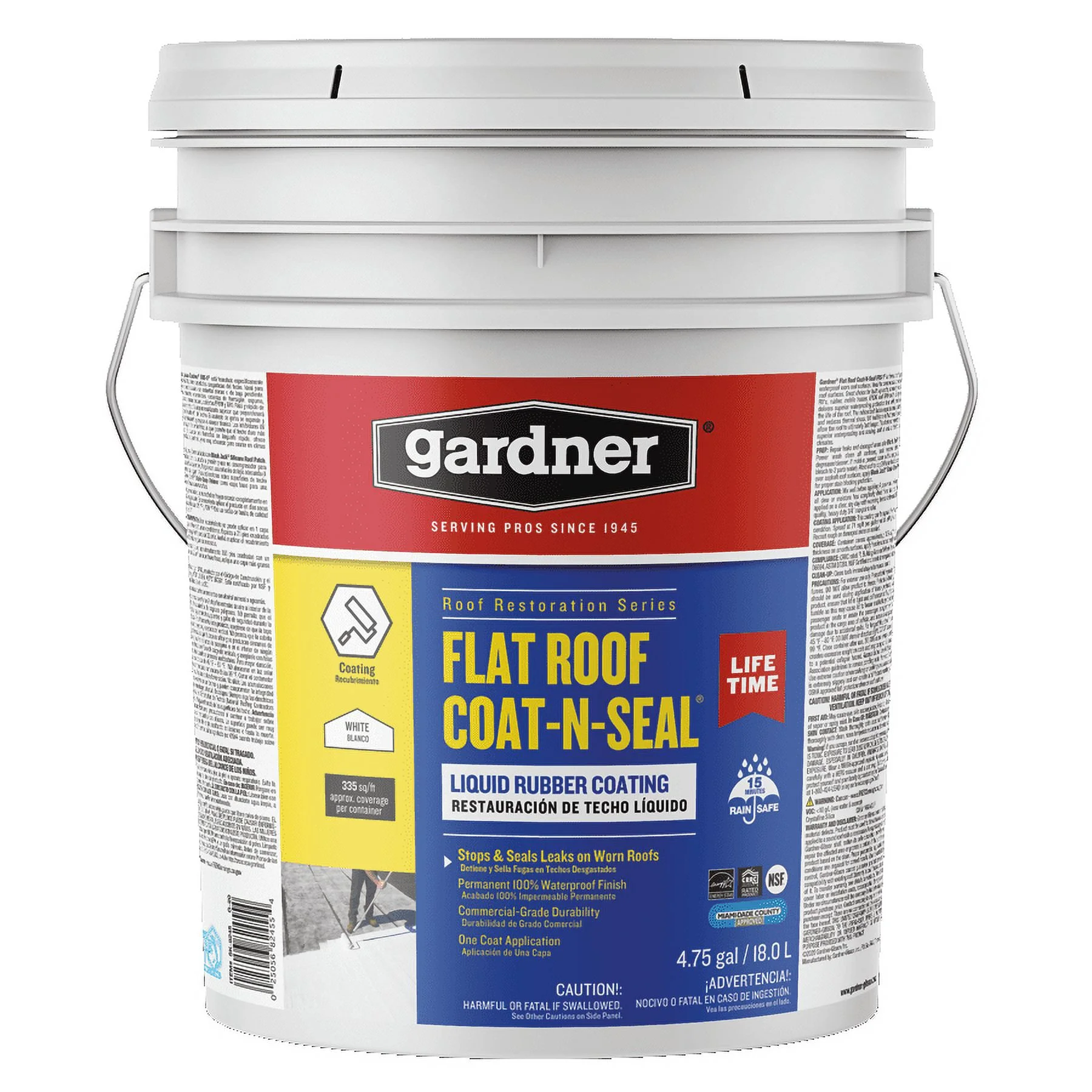Flat Roof Coat N Seal Liquid Rubber Coating, White, 5 Gallon(5 gal/White) Image 2