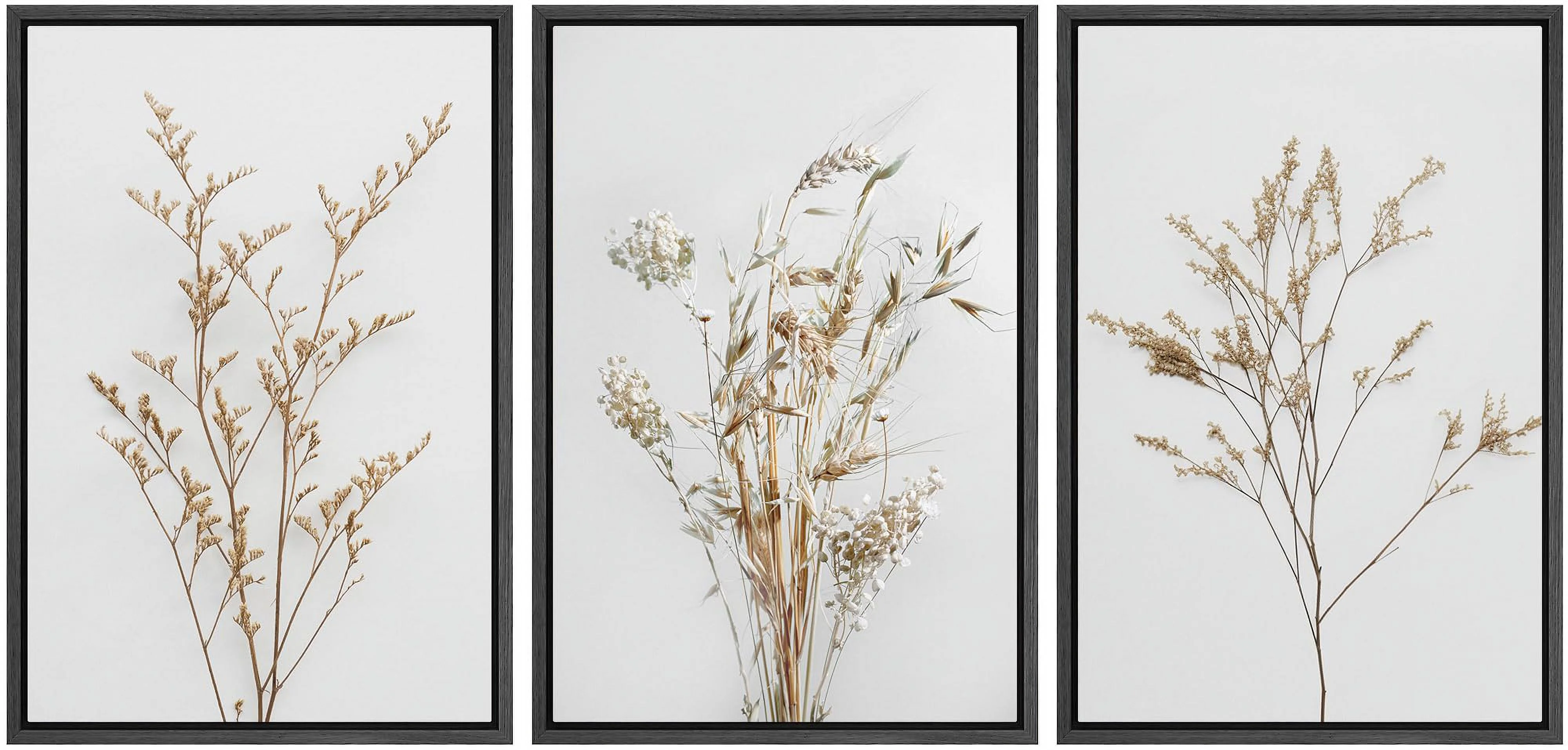 Framed Canvas Print Wall Art Set of 3 Wildflower Floral Botanical Prints, Modern Farmhouse Flowers Wall Decor, Large Wall Art, Minimalist Artwork for Home Decor Black 16"x24"x3(16" x 24"/Black) - Image 4