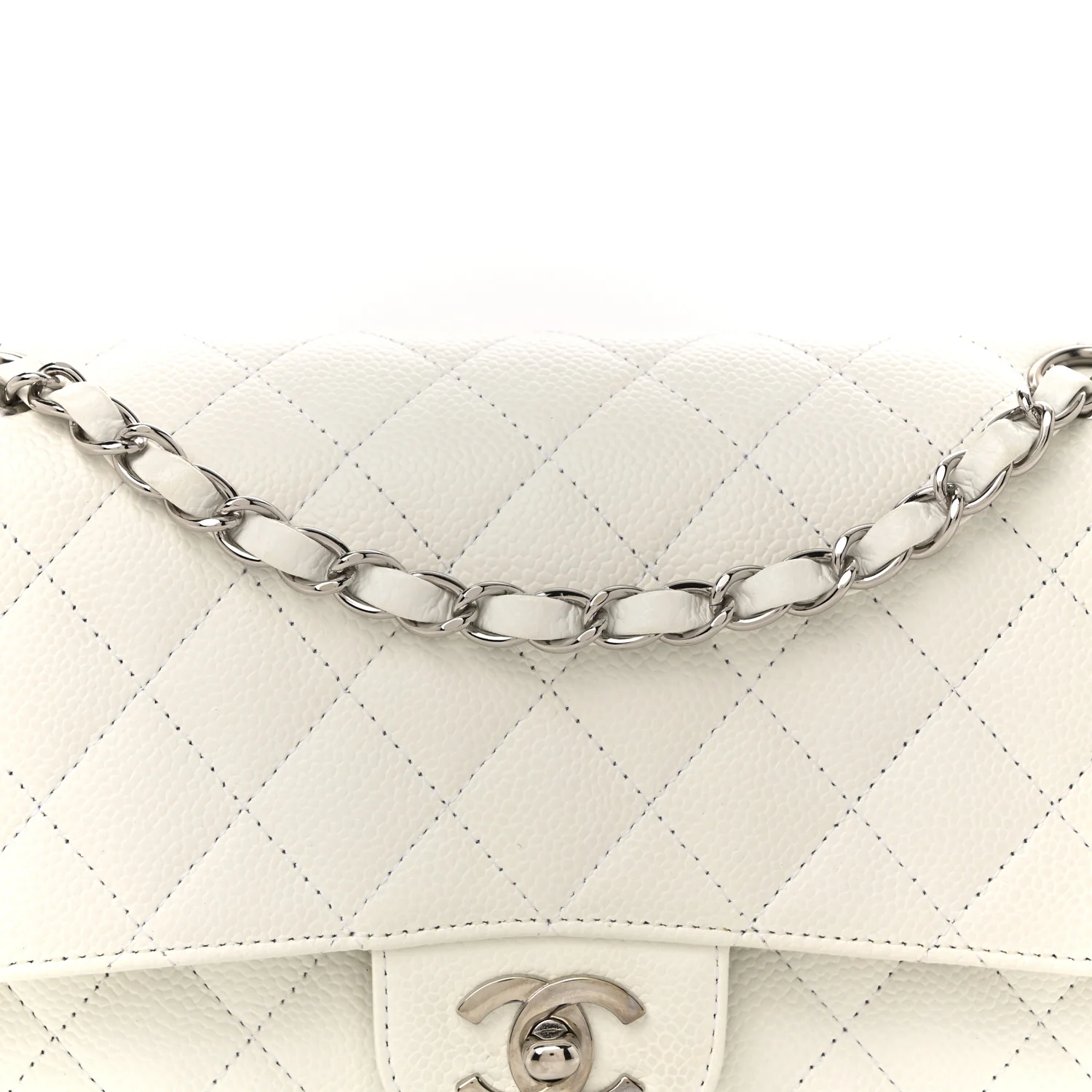 Caviar Quilted Medium Double Flap White