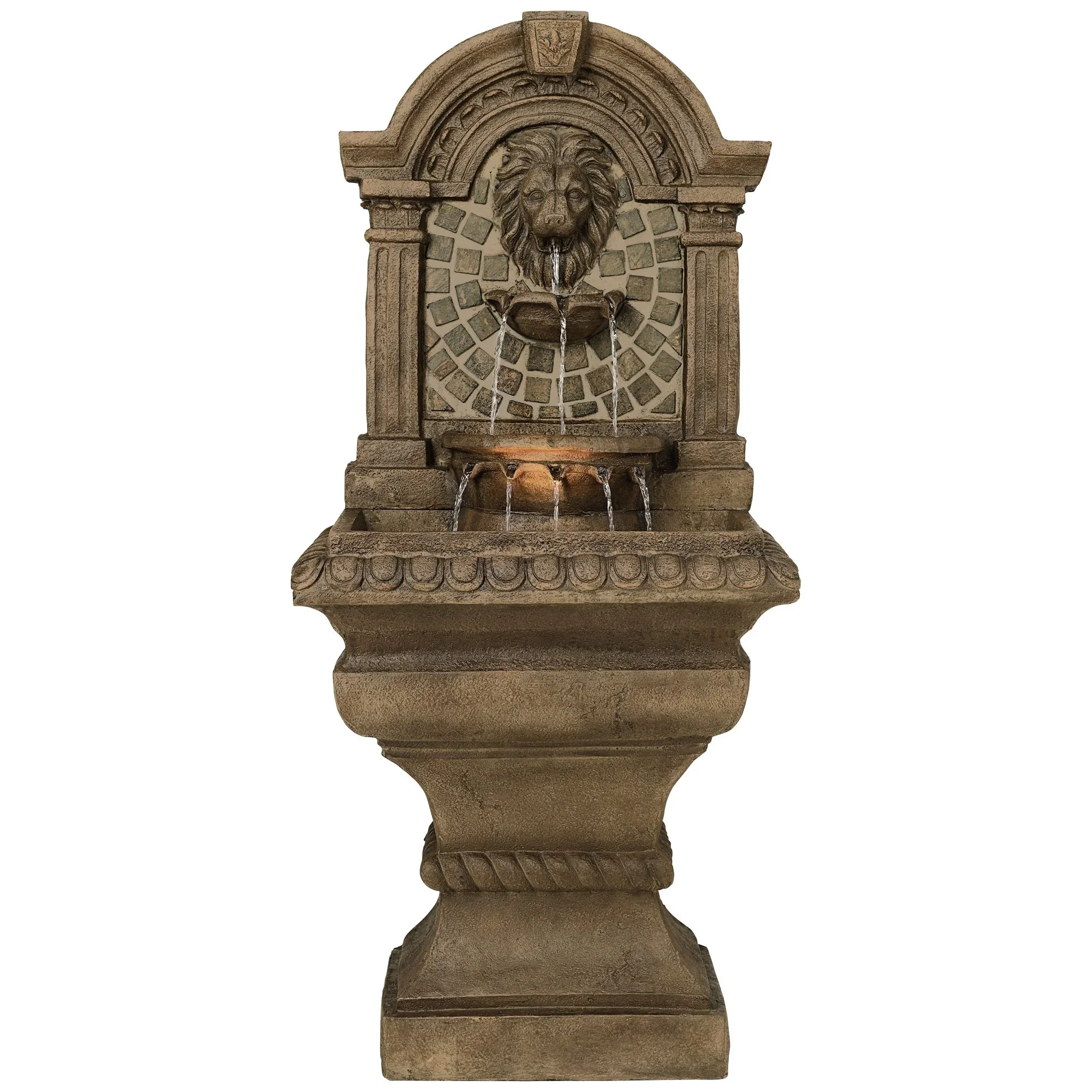 Royal Lions Head 51 High Large Italian Outdoor Decor Faux Stone Floor Fountain with Light Outside Garden Patio
