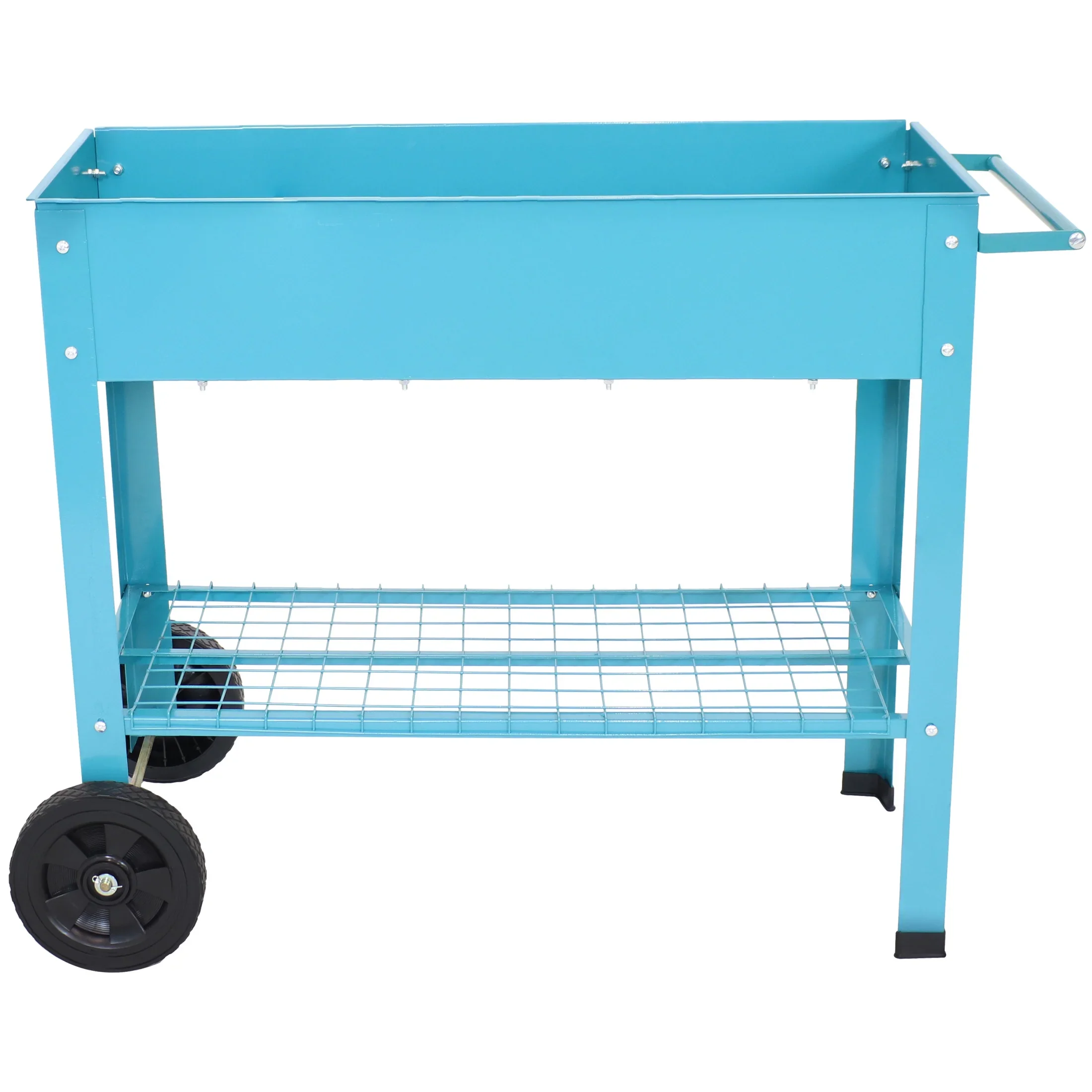 Sunnydaze 43.5 x 20.75 x 31.75 Blue Galvanized Steel Raised Garden Bed Cart with Wheels