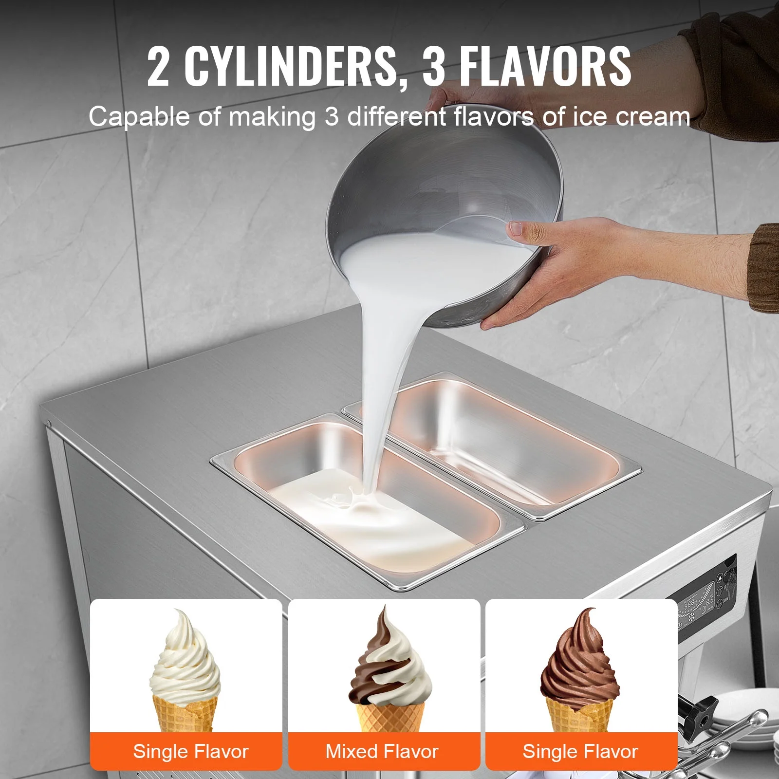 Commercial Soft Ice Cream Machine 18-28 L/H 5.5L*2 Cylinder 3-Flavor Serve Ice Cream Maker - Image 7