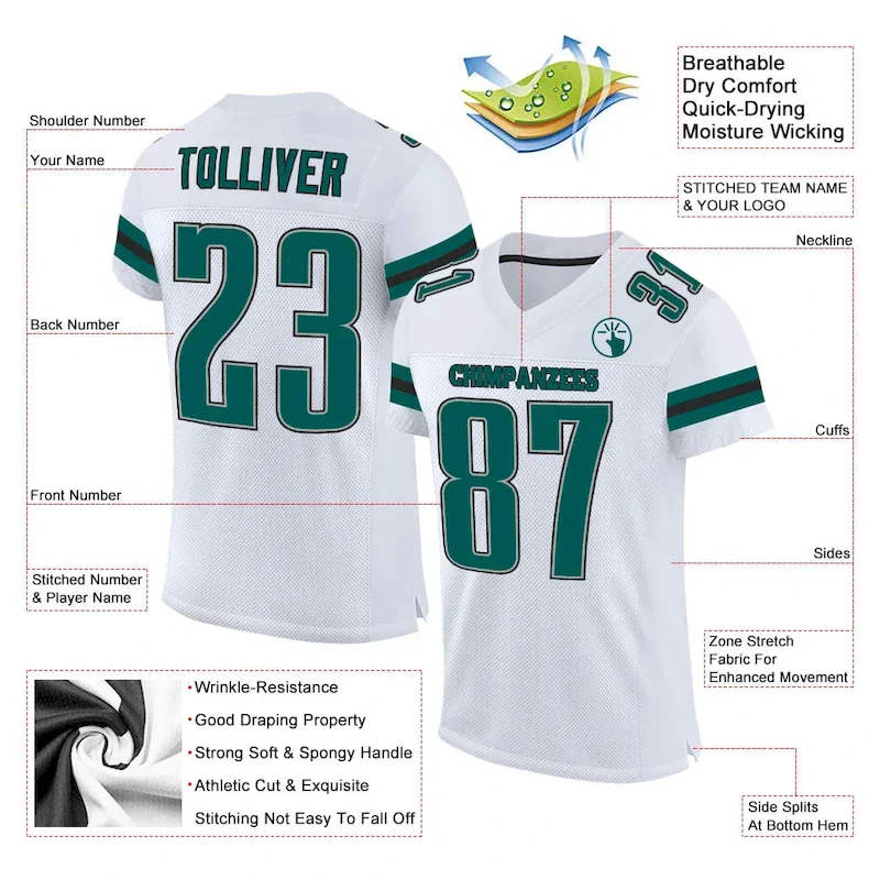 Custom White Midnight Green-Black Mesh Authentic rugby jersey