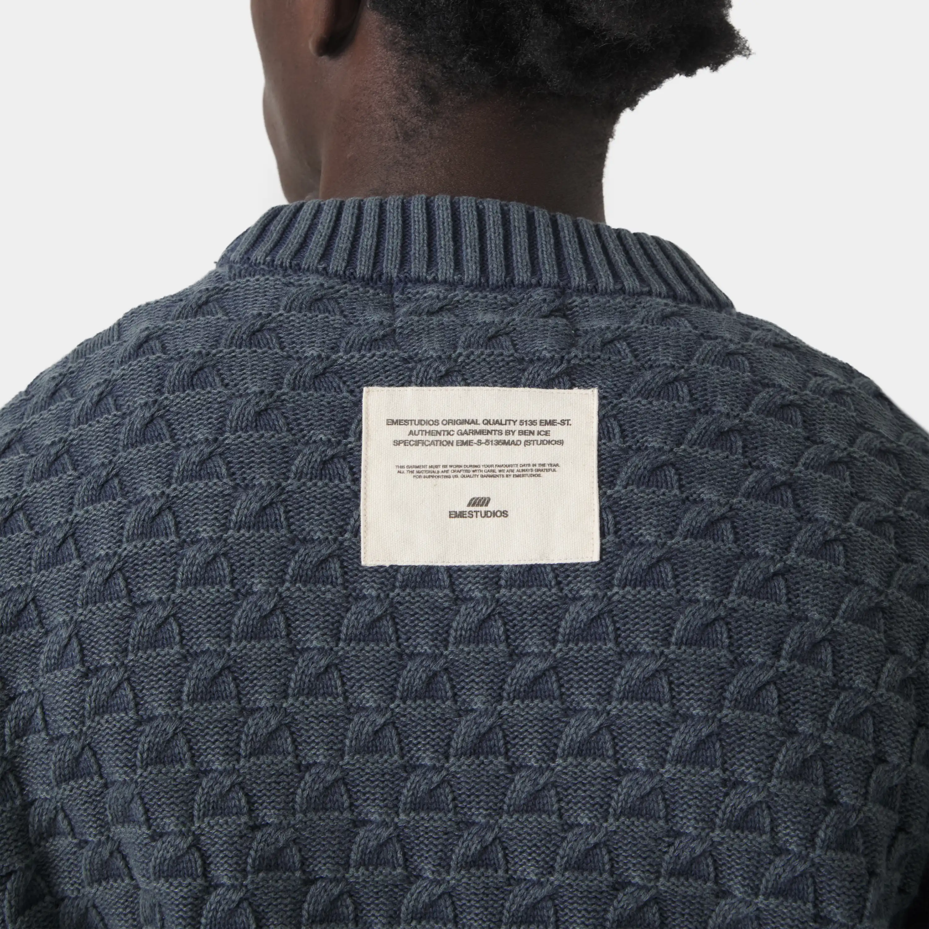 Grid Navy Cable Knit Sweater