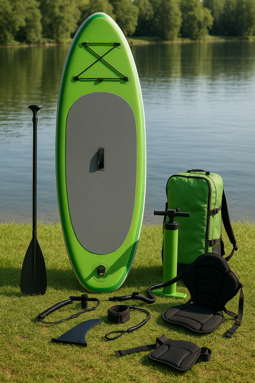 Oppusteligt paddleboard, grn og gr, PVC, til brug i s og p strand, 3058015 cm xhhrzJF560ch