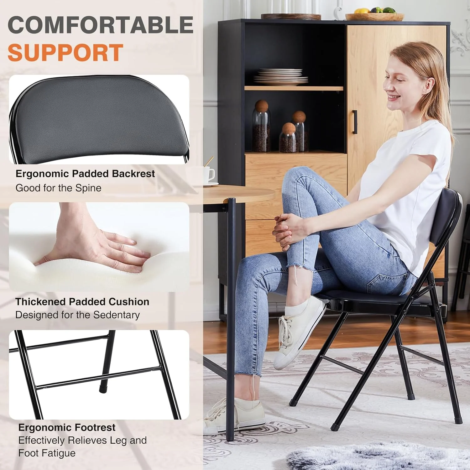 Lot de 12 chaises pliantes Sweetcrispy, chaises pliantes rembourrées en cuir, chaises pliantes robustes en métal