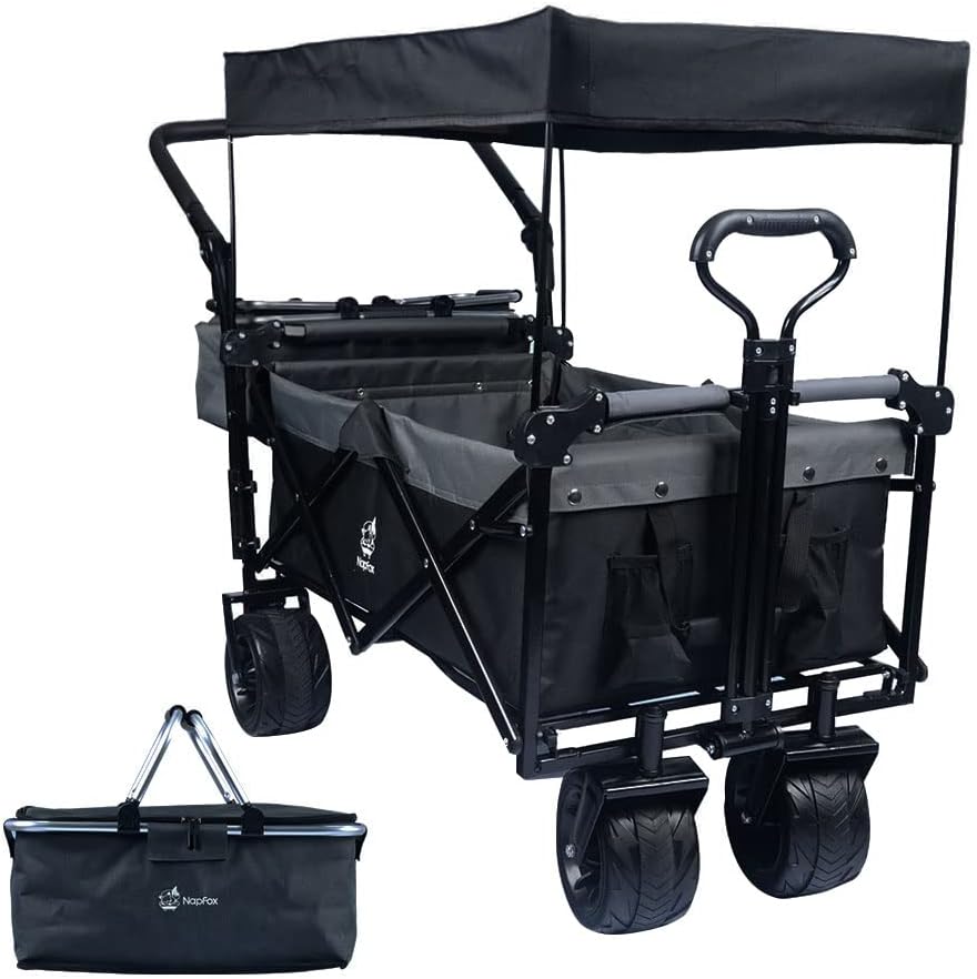 Collapsible Folding Wagon Cart with Removable Canopy, Heavy Duty 250lbs Utility Cart, 4