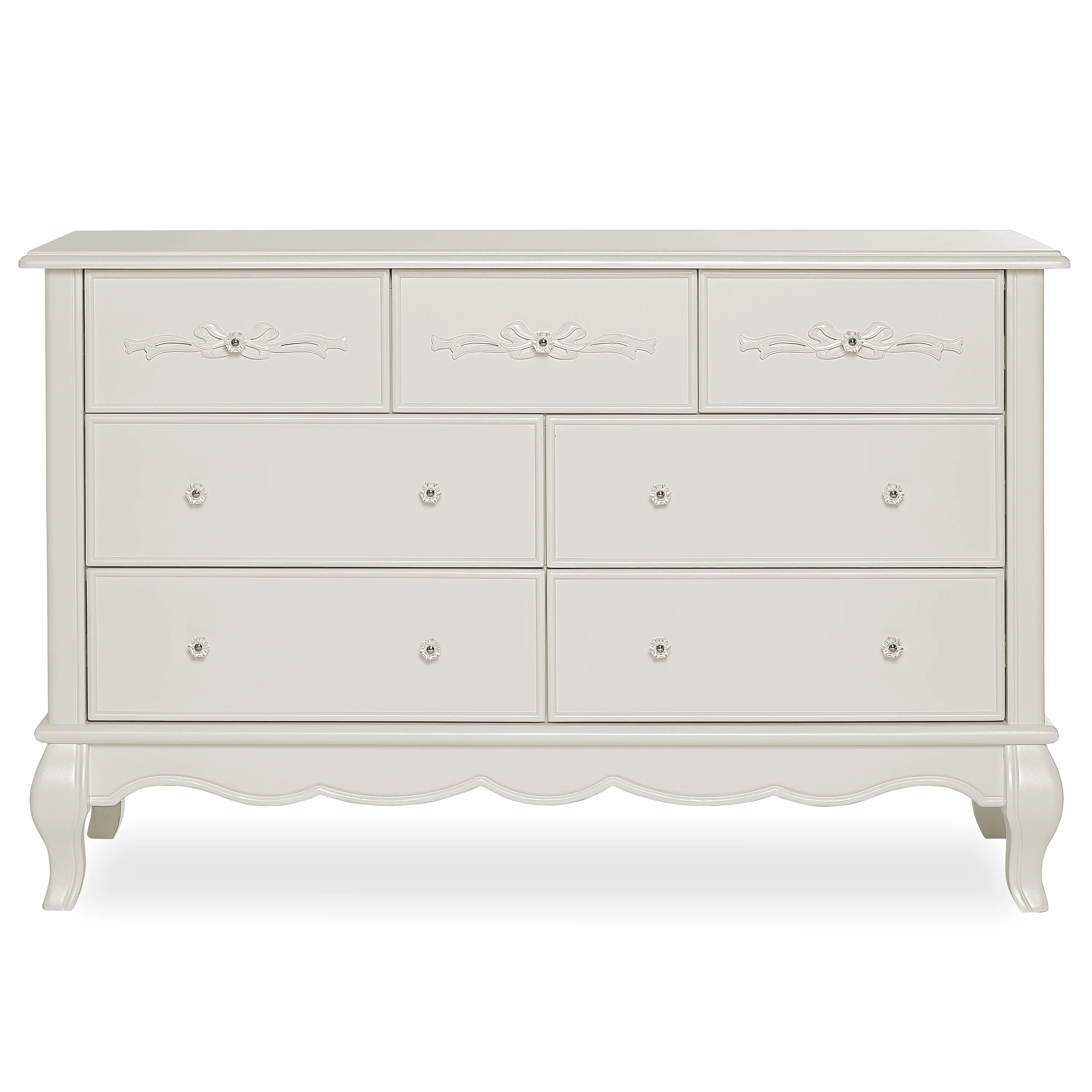 Evolur Aurora 7 - Drawer Double Dresser in Ivory Lace, Spacious Drawers