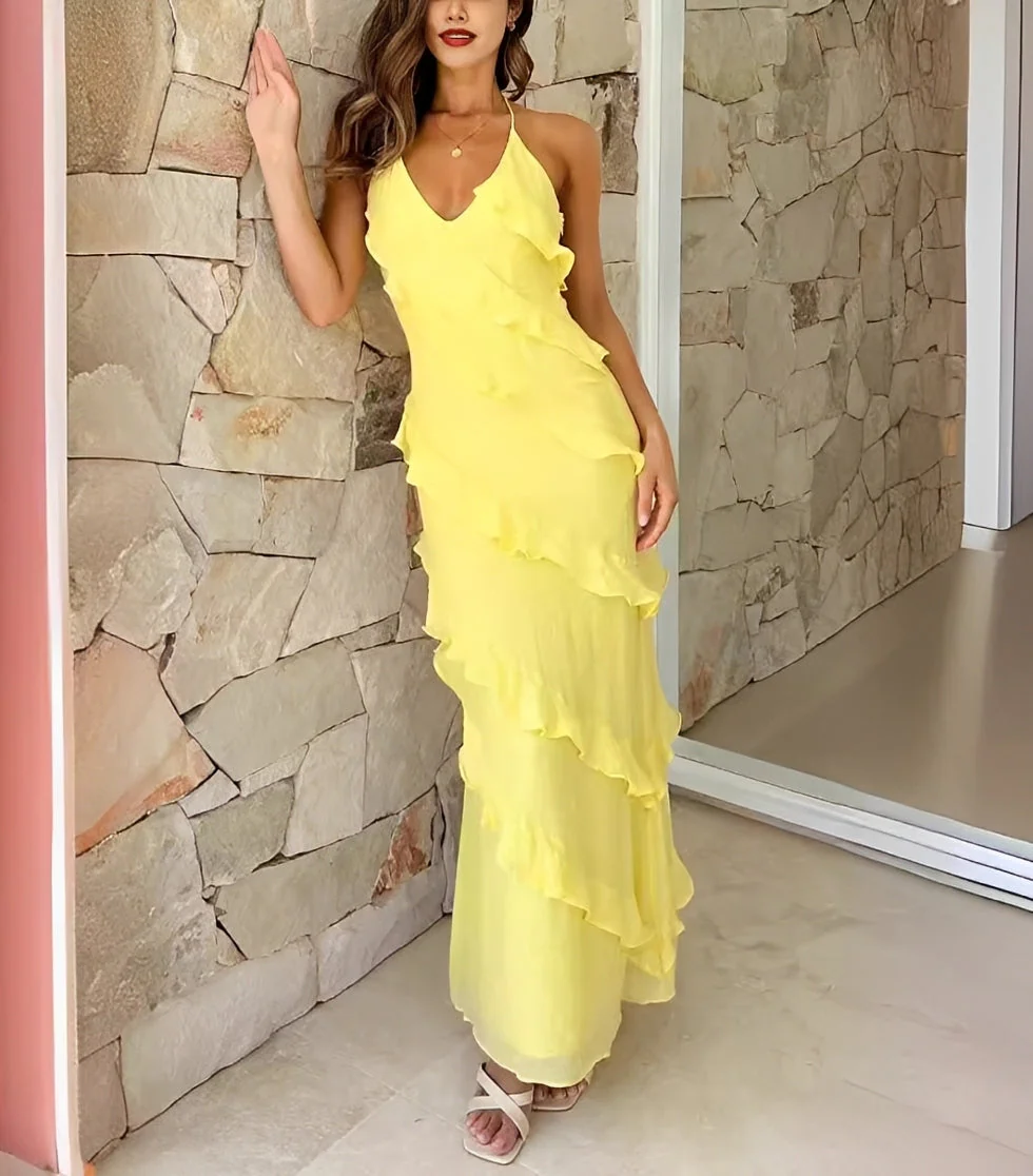 Ashley - Robe Maxi à Volants Élégante