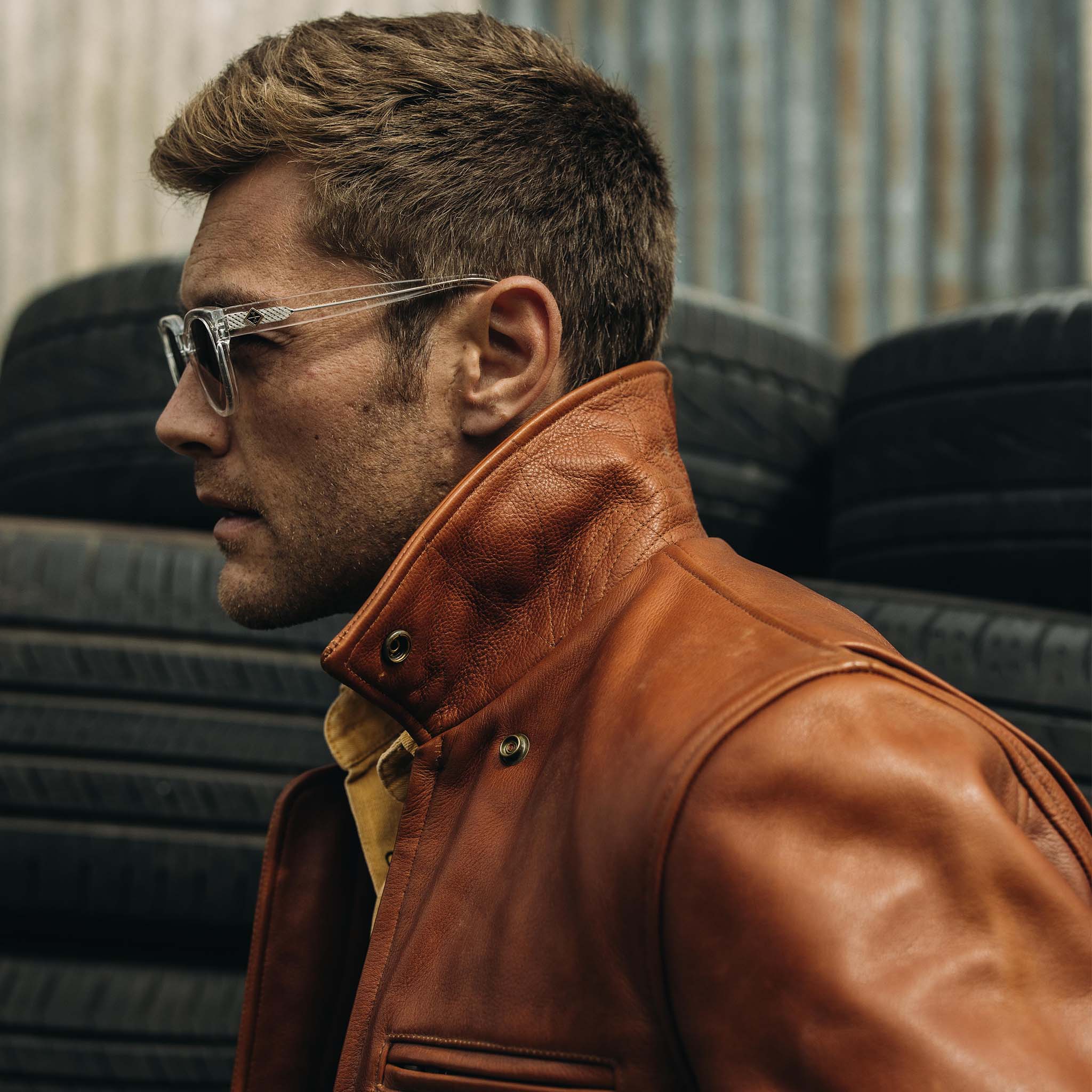 La veste de moto en cuir de vachette couleur whisky