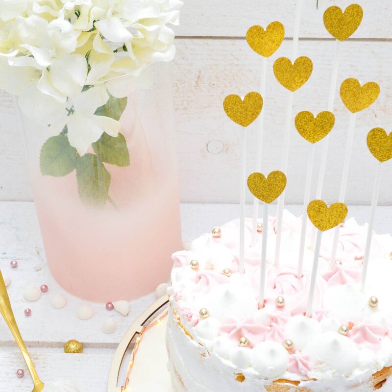 Love kaketopp hjerter 10 stk gull