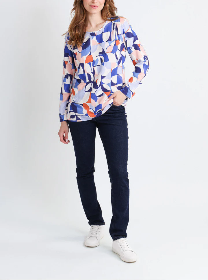 Blouse femme imprimé 100% viscose bleu élégant