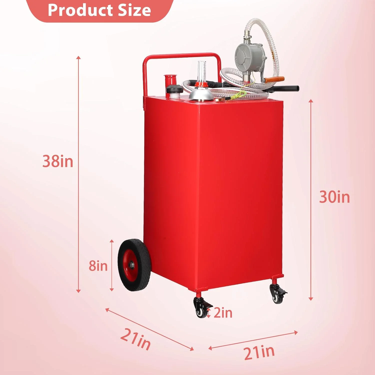 30 Gallon Fuel Caddy, Fuel Tank with Manual Transfer Pump for Gasoline & Diesel, Durable 4-Wheel Design, Mobile Fuel Storage for Cars, Trucks, Boats, Lawn Mowers, Red