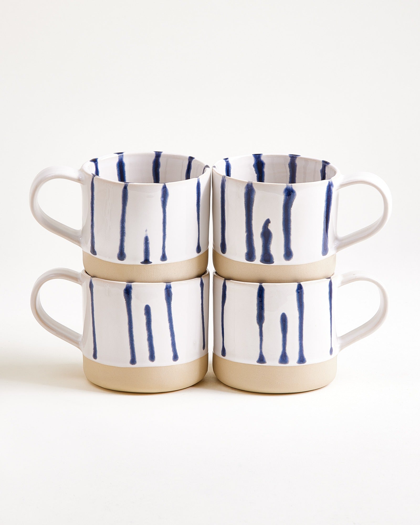 NÓDOA - LARGE MUG STRIPED WHITE BLUE SET OF 4