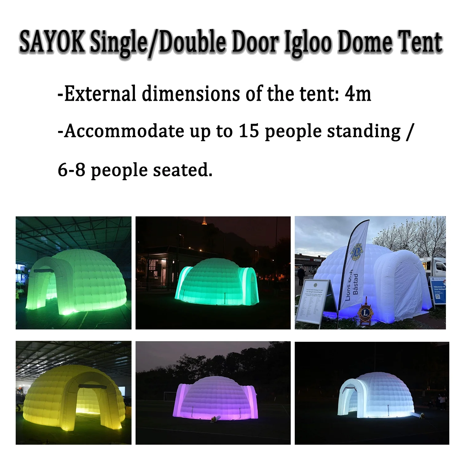 16.4ft Inflatable Igloo Dome Tent with LED Lgith Protable White Nightclub Tent for Party Wedding Event - Image 4
