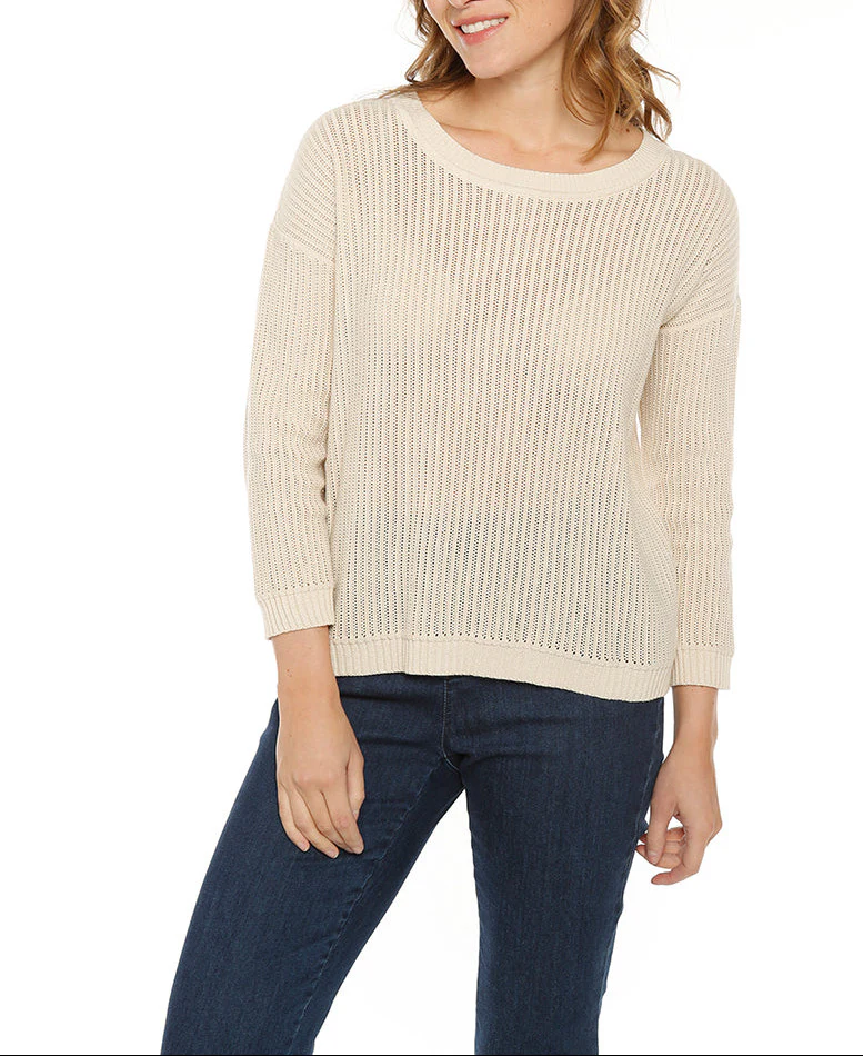 Pull femme coton ajouré beige lin
