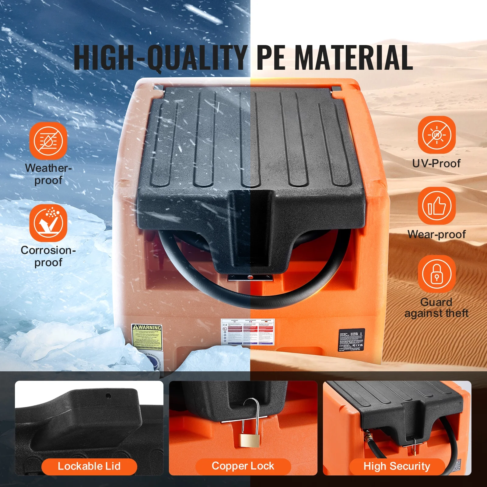 Mobile Diesel Container, 48 Gal Capacity, 10.6GPM Pump Speed, Includes 12V Electric Pump, 13.1 ft Hose Automatic Nozzle, Orange Diesel Fuel Tank for Smooth Transport - Image 2