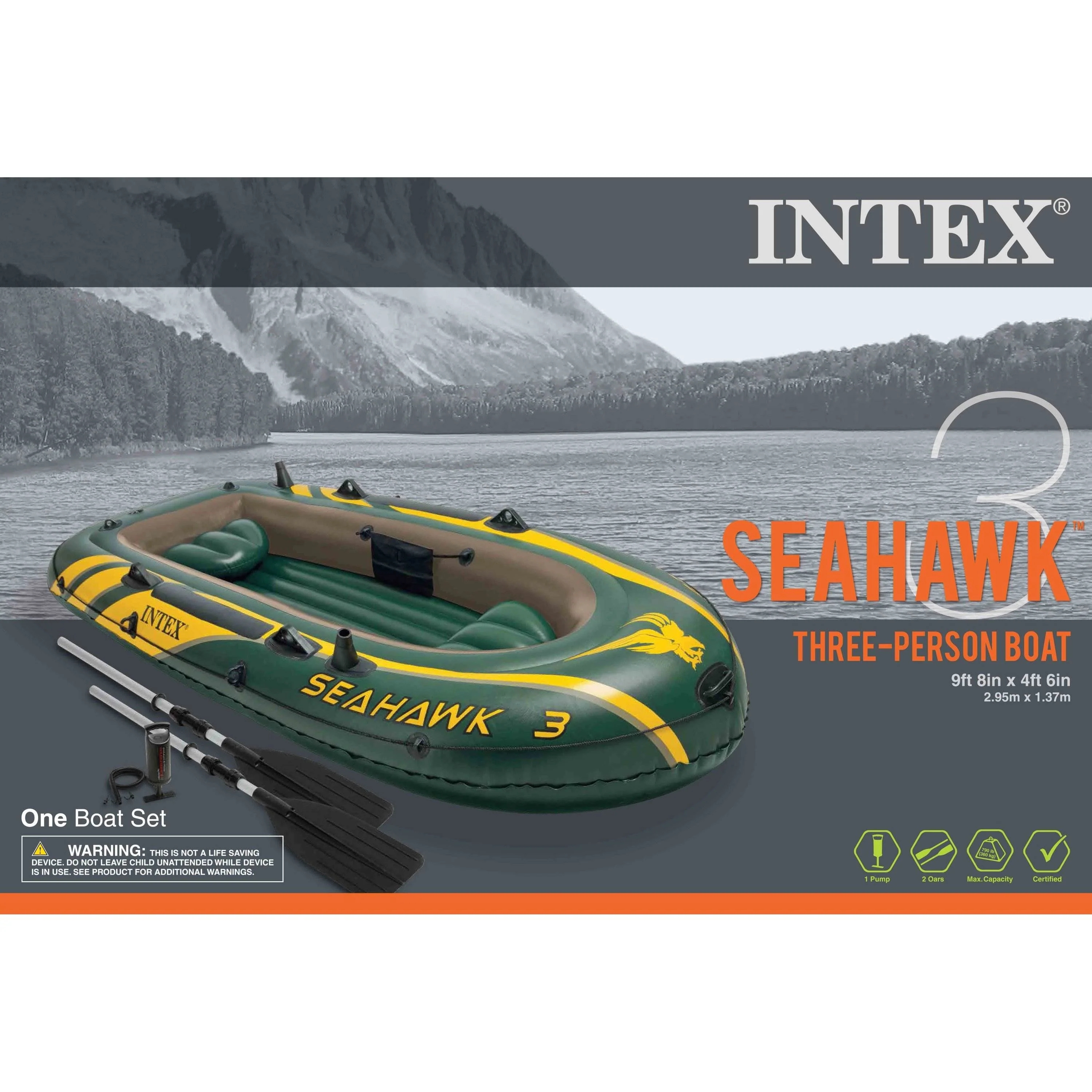 Seahawk 3 Person Inflatable Boat Set with Aluminum Oars Pump (2 Pack) - Image 5