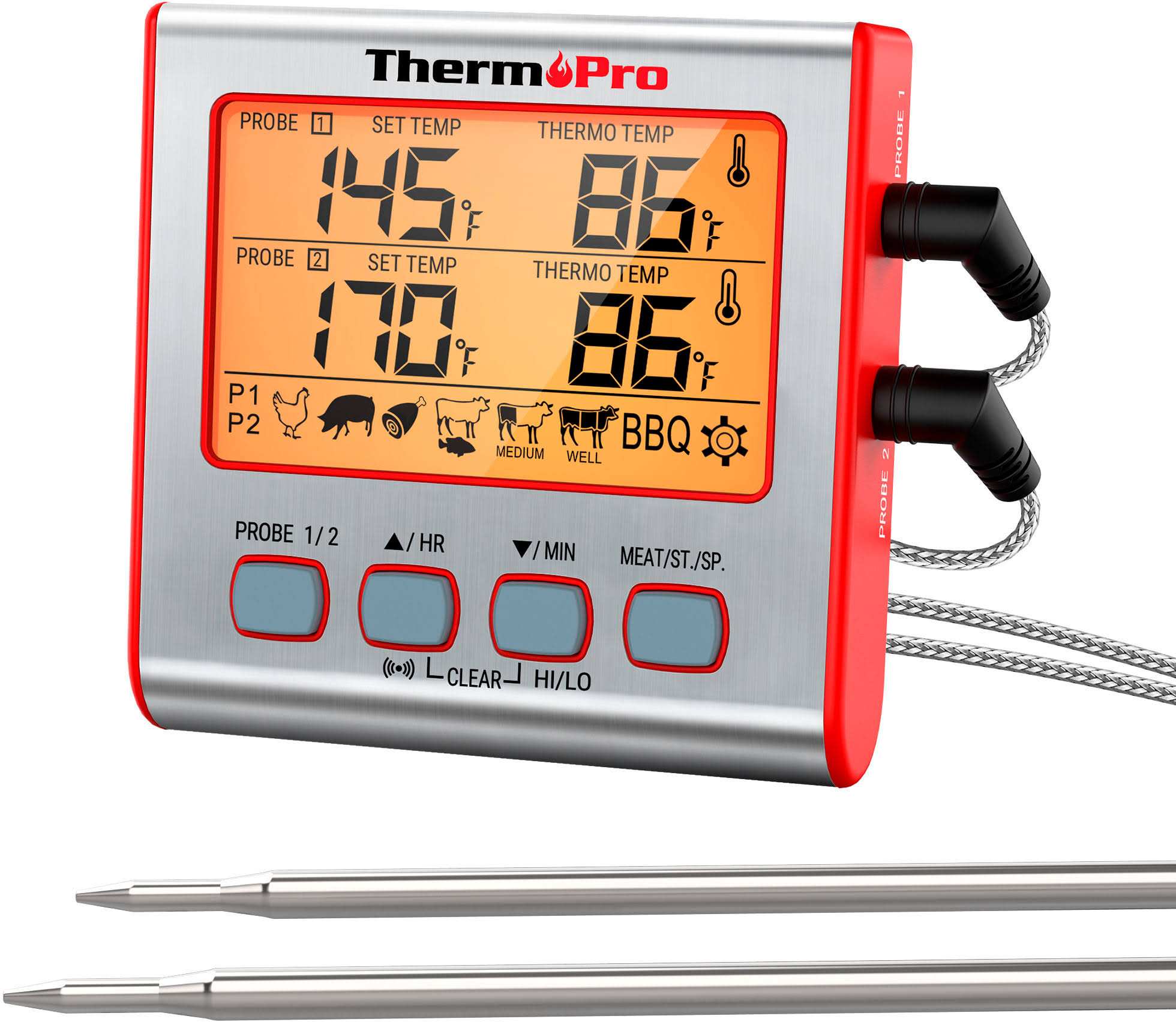 ThermoPro Digital Meat Thermometer with Dual Probes and Timer Mode Grill Smoker Thermometer