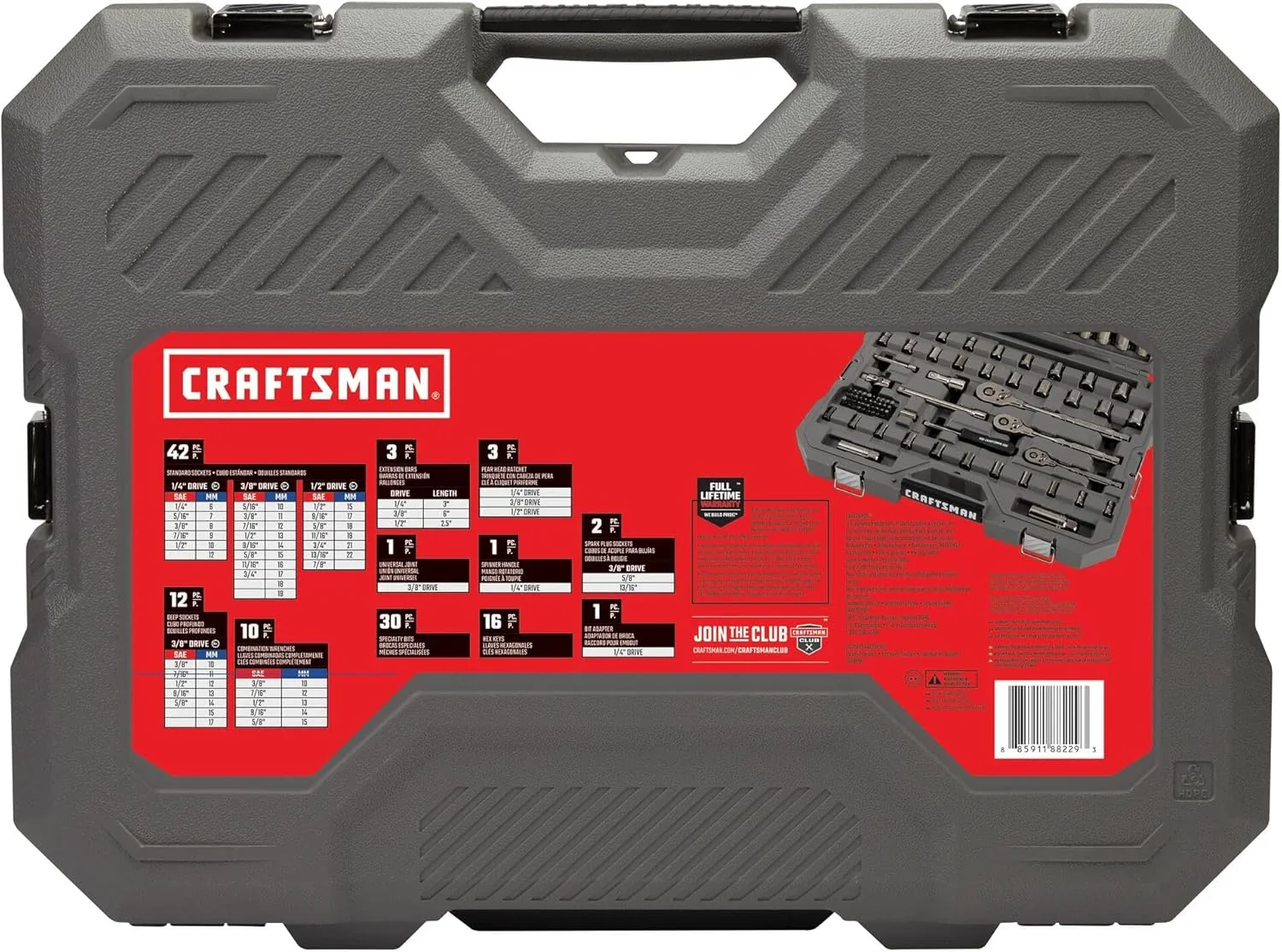 180-Tooth Ratchet Mechanic Tool Set with Gunmetal  , 121-Piece Standard SAE/Metric Socket Set Includes Hard