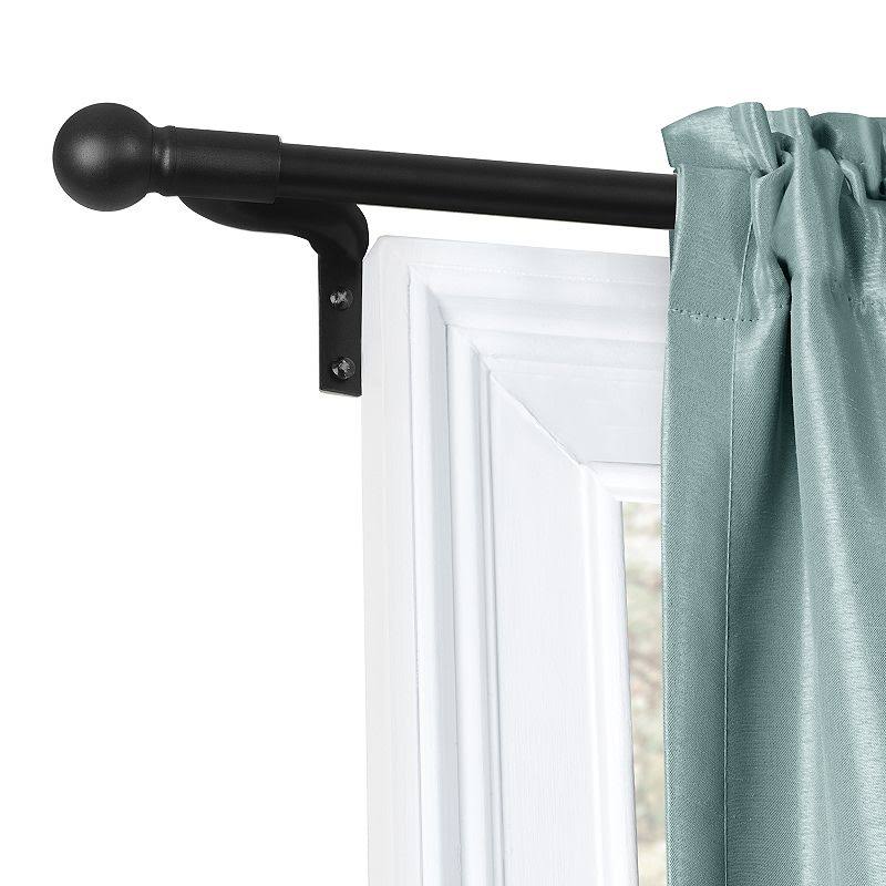 Zenna Home Smart Rods Easy Install Adjustable Cafe Window Rod with Ball Finials, Black, 48-120