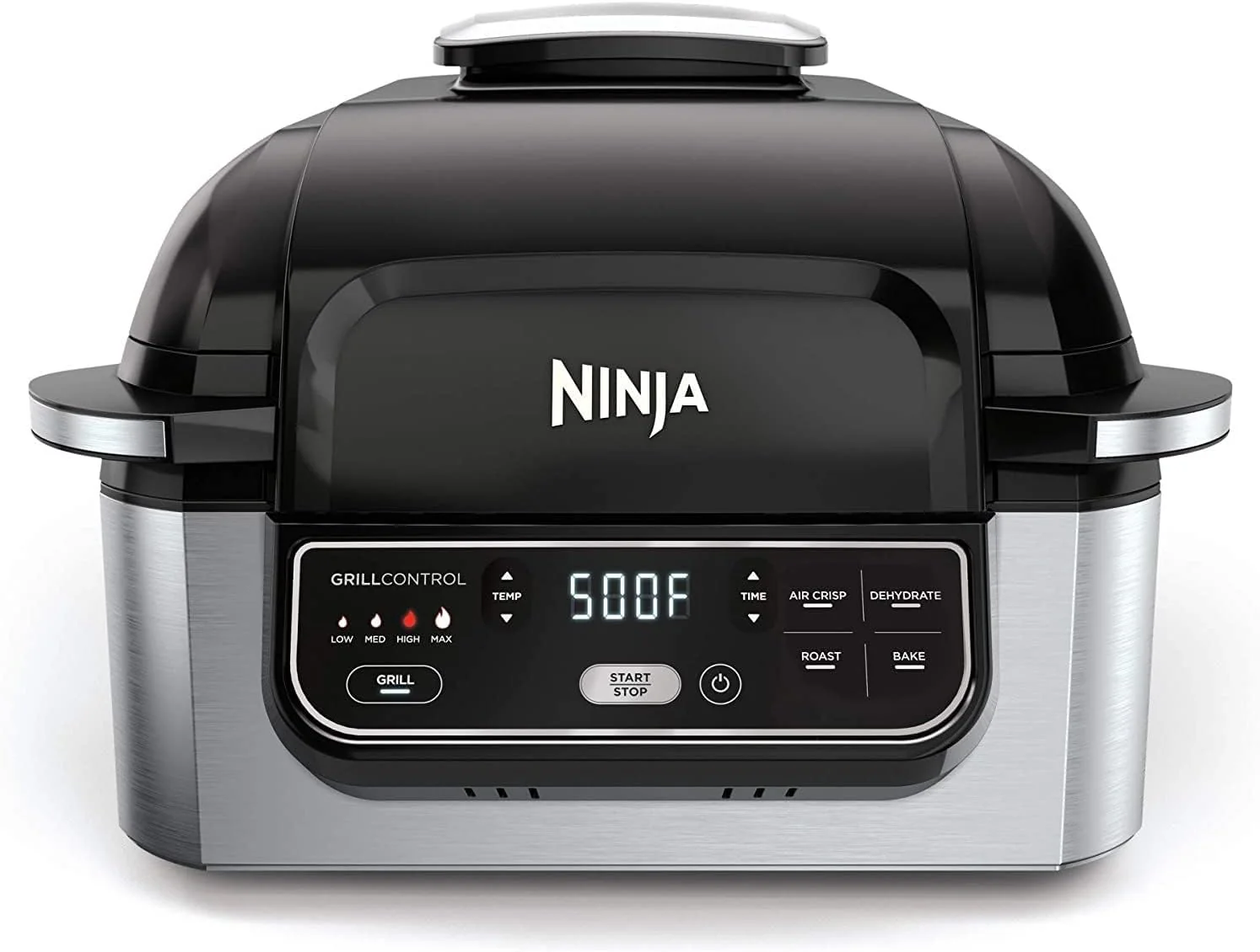 5-in-1 Indoor Electric Grill with Air Fry, Roast, Bake & Dehydrate - Programmable, Black/Silver