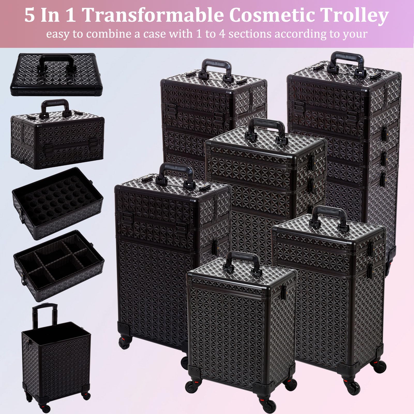AROUS 5 in 1 Professional Makeup Train Case with 360�� Swivel Wheels