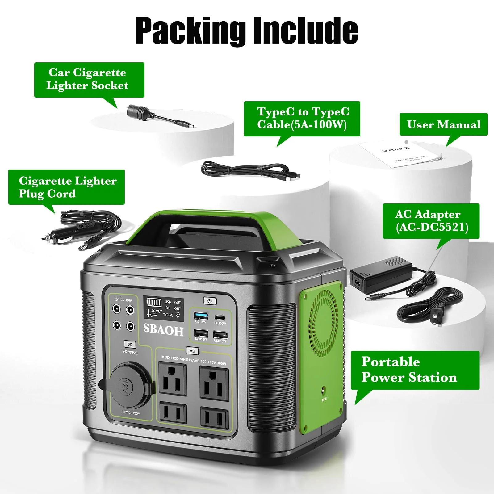 300W Portable Power Station, 296Wh 80000mAh Outdoor Solar Generator Quick Charge 110V AC Outlets DC Ports for Home Backup, Outdoor RV Camping, Emergency Lithium Battery, Power Outages,Black - Image 5