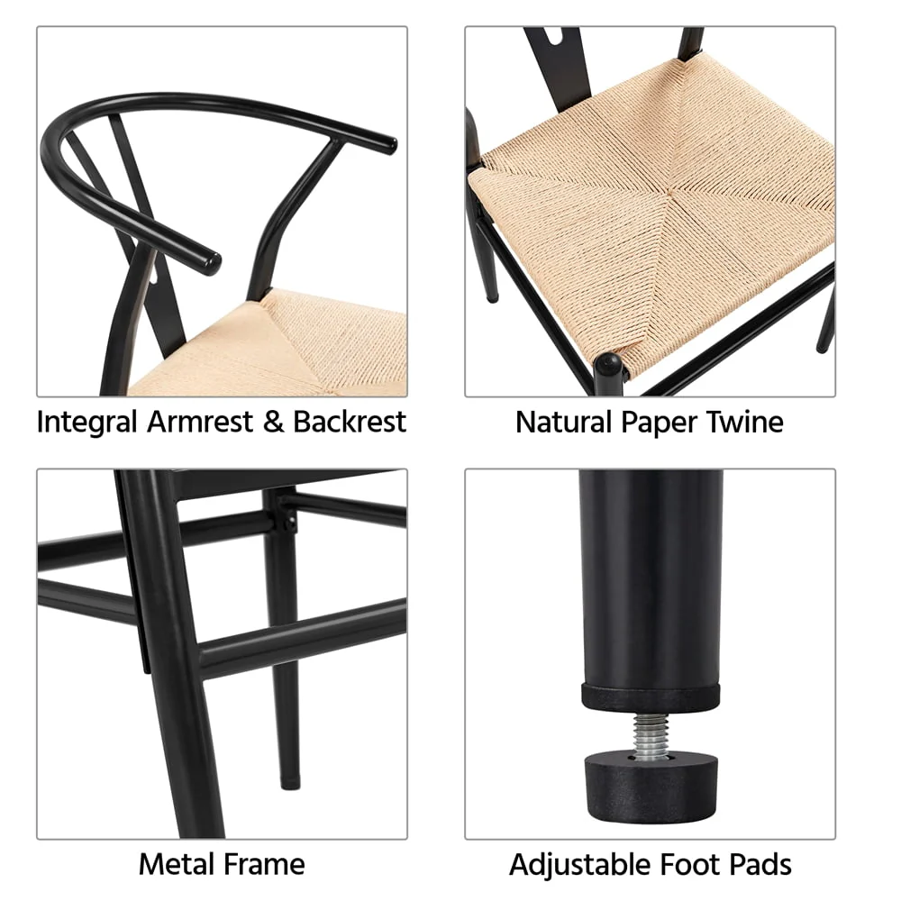 Modern Weave Y-Shaped Dining Chair with Solid Metal Frame, Black(Black) - Image 3