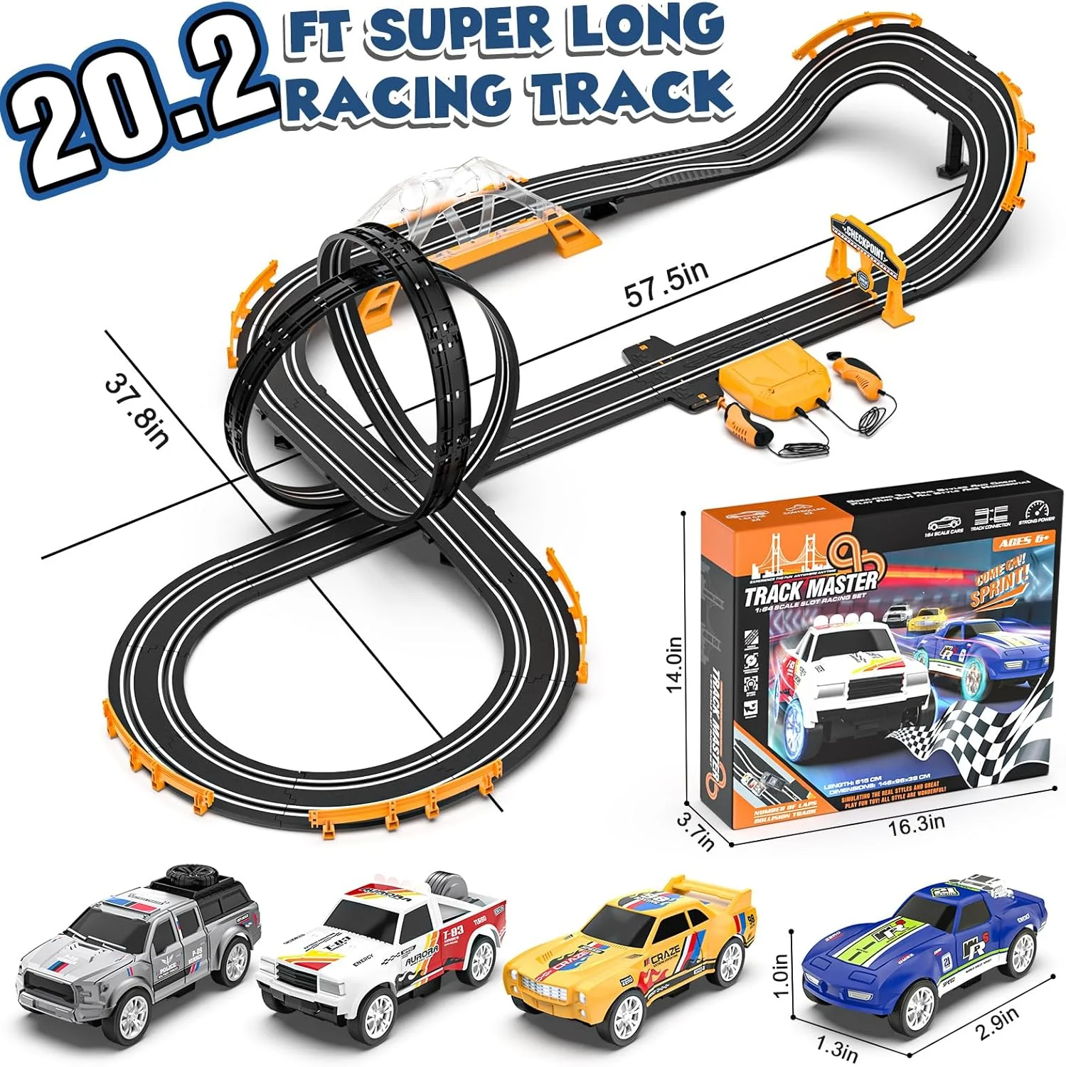 Slot Car Race Track Set with 4 High-Speed Cars, 20.2ft Dual Racing Track with 360° Loop