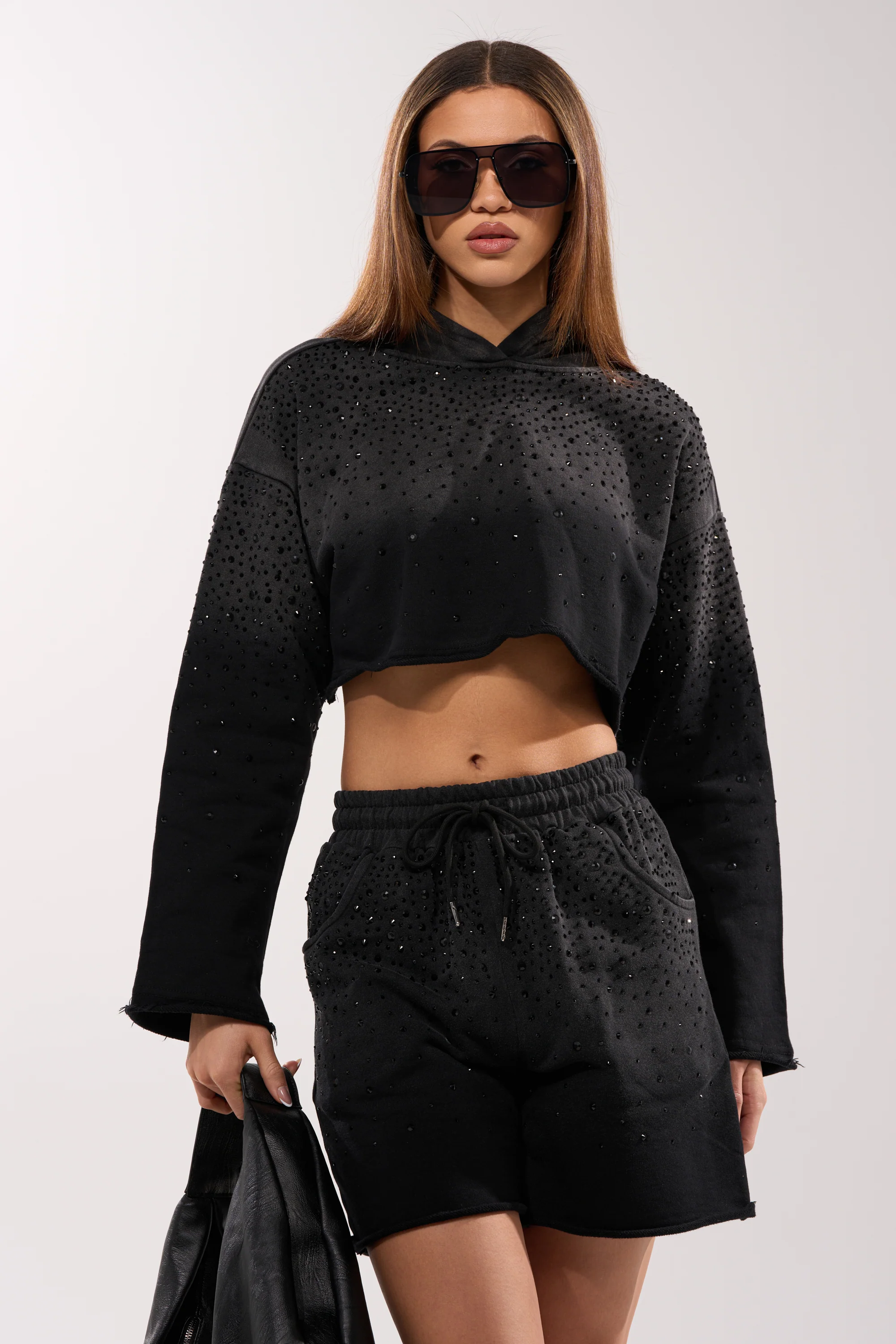 SPARKLE AND SHINE MINERAL WASHED CROPPED HOODIE - Akira Store